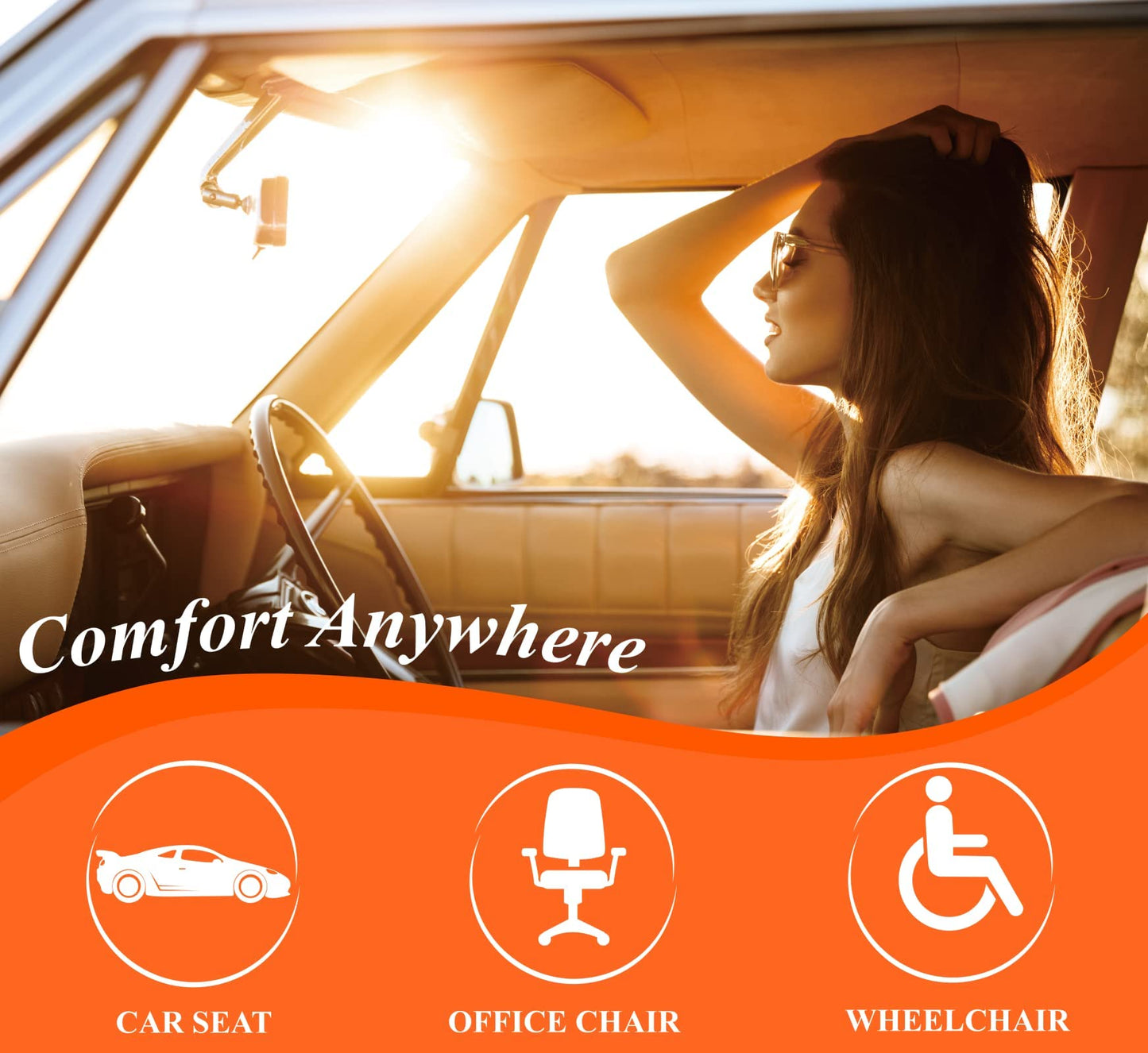 kingphenix Premium Car Seat Cushion, Memory Foam Driver Seat Cushion to Improve Driving View - Coccyx & Lower Back Pain Relief - Seat Cushion for Car, Truck, Office Chair - Black