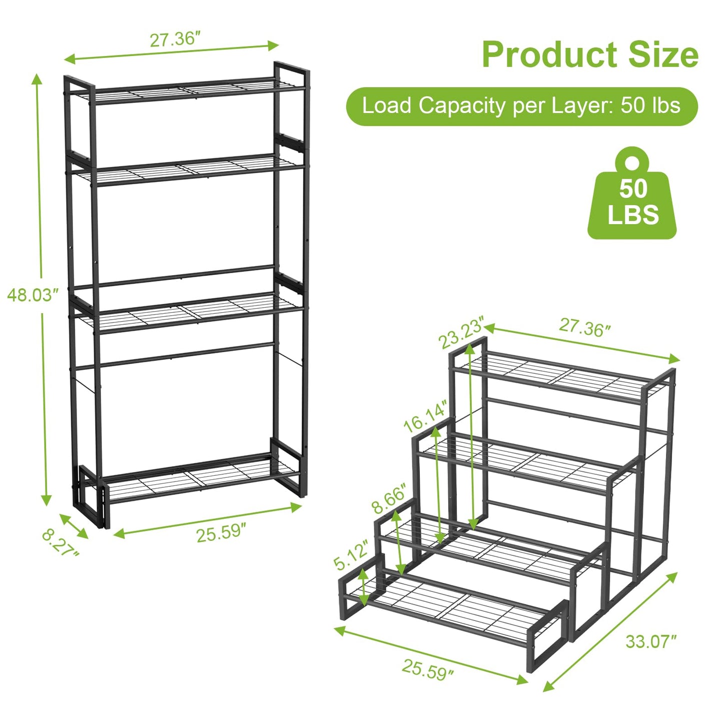 VyGrow Plant Stand, 4 Tier Stackable Tiered Plant Stand, Scalable Heavy Duty Tall Plant Shelf for Indoor Outdoor, Garden, Display Shelves, Flower Pot Holder (Black)