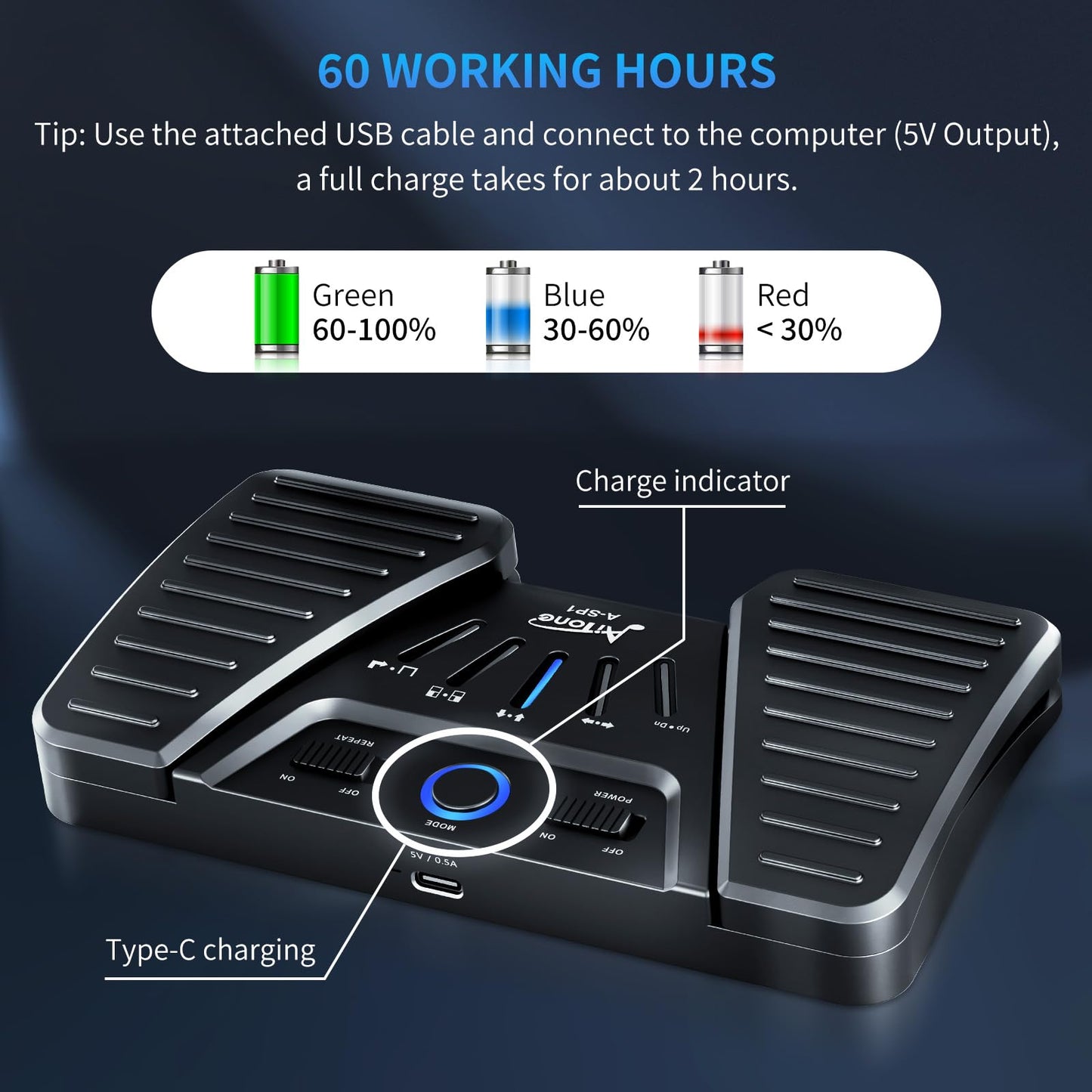 AITONE Wireless Side Turner Bluetooth Foot Pedal Music Page Turner for iPad Tablets Android Ios Phones Piano Keyboard Compatible with Various Music Apps (A-SP1)