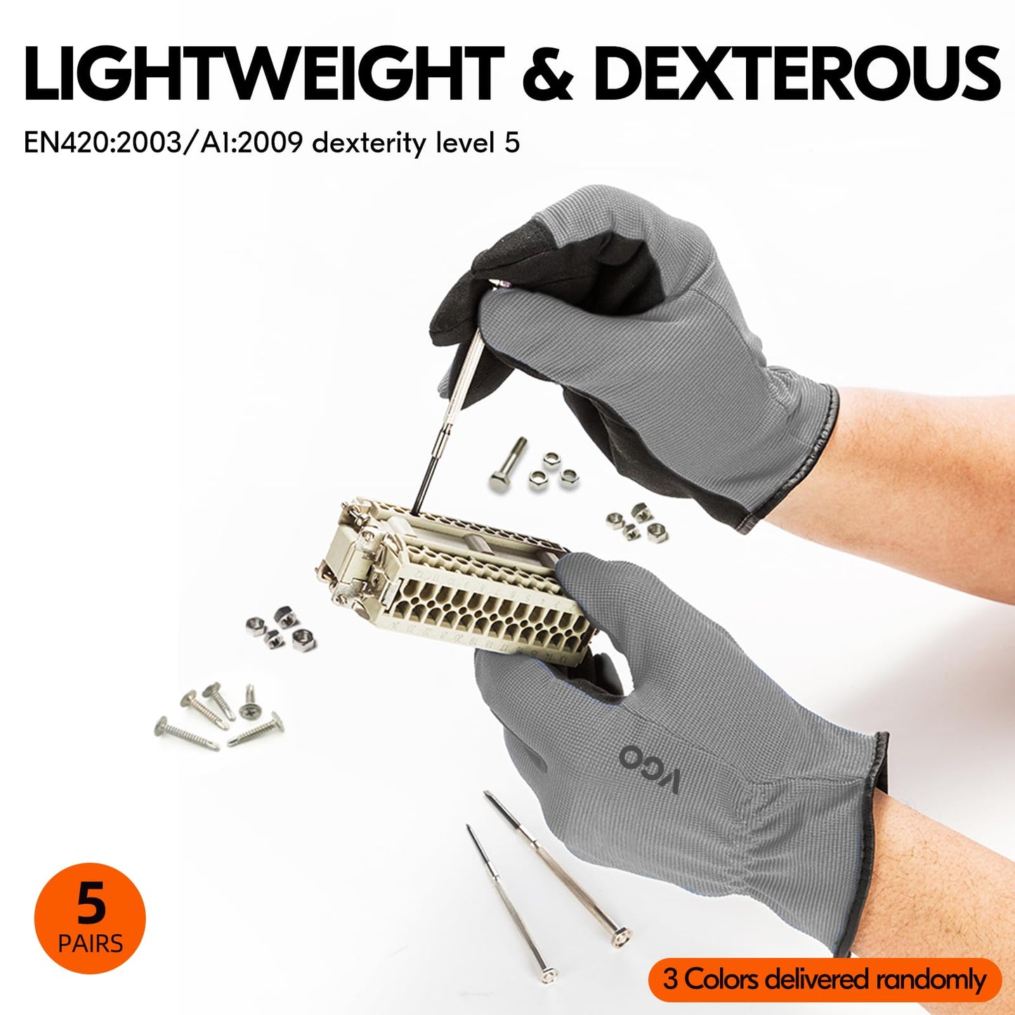 Vgo 5Pairs Multi-Functional Safety Work Gloves,Builder Gloves,Gardening Gloves,Light Duty Gloves,Value Pack(M,5Colors,AL8736)