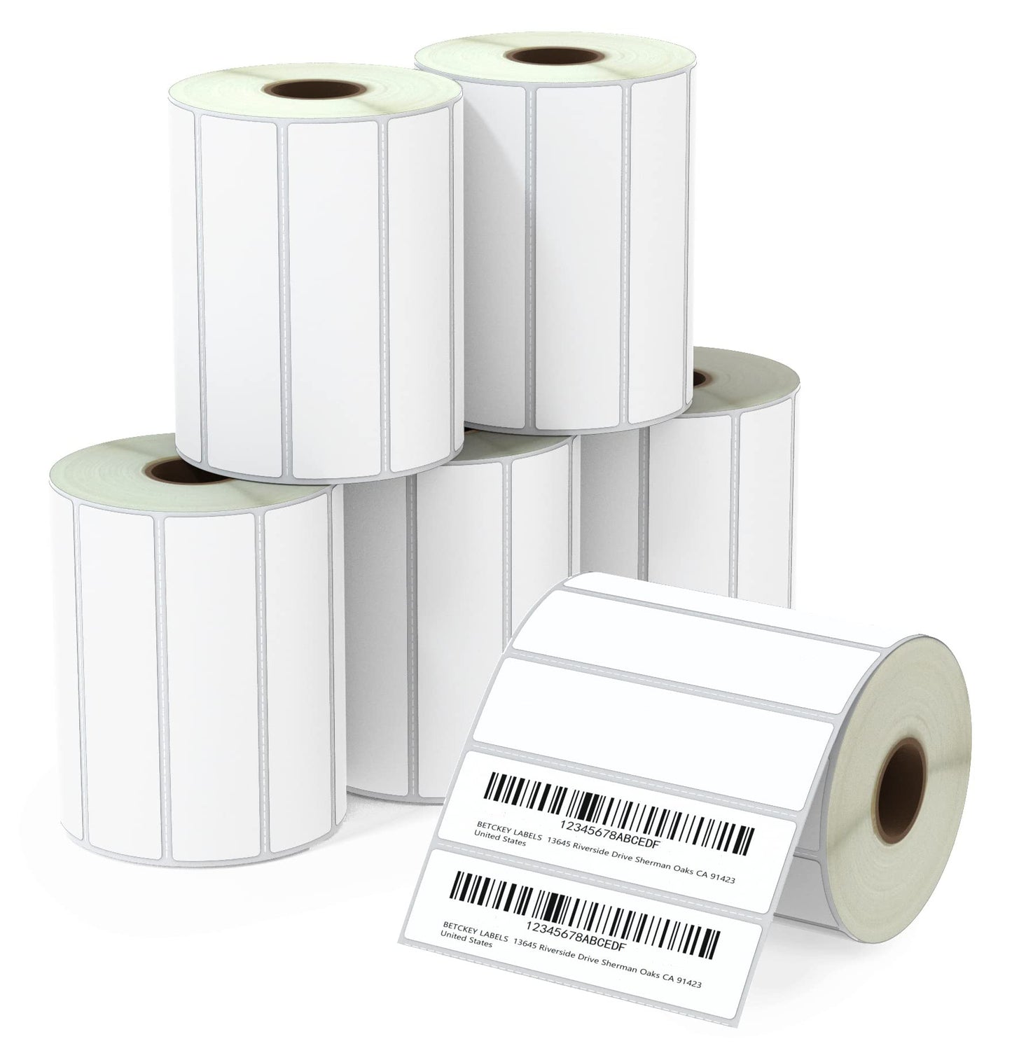 BETCKEY - 4" x 1" (102 mm x 25 mm) Multipurpose Labels Compatible with Zebra & Rollo Label Printer,Premium Adhesive & Perforated [6 Rolls, 8250 Labels]