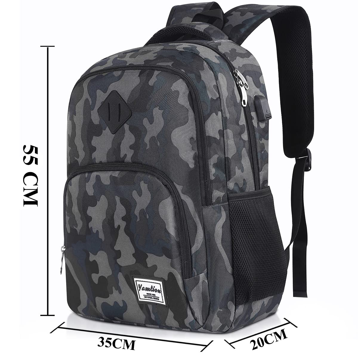 YAMTION 17 Inch School Backpack for Teen Boys,Bookbag for High School College Backpack with USB,Camouflage Black