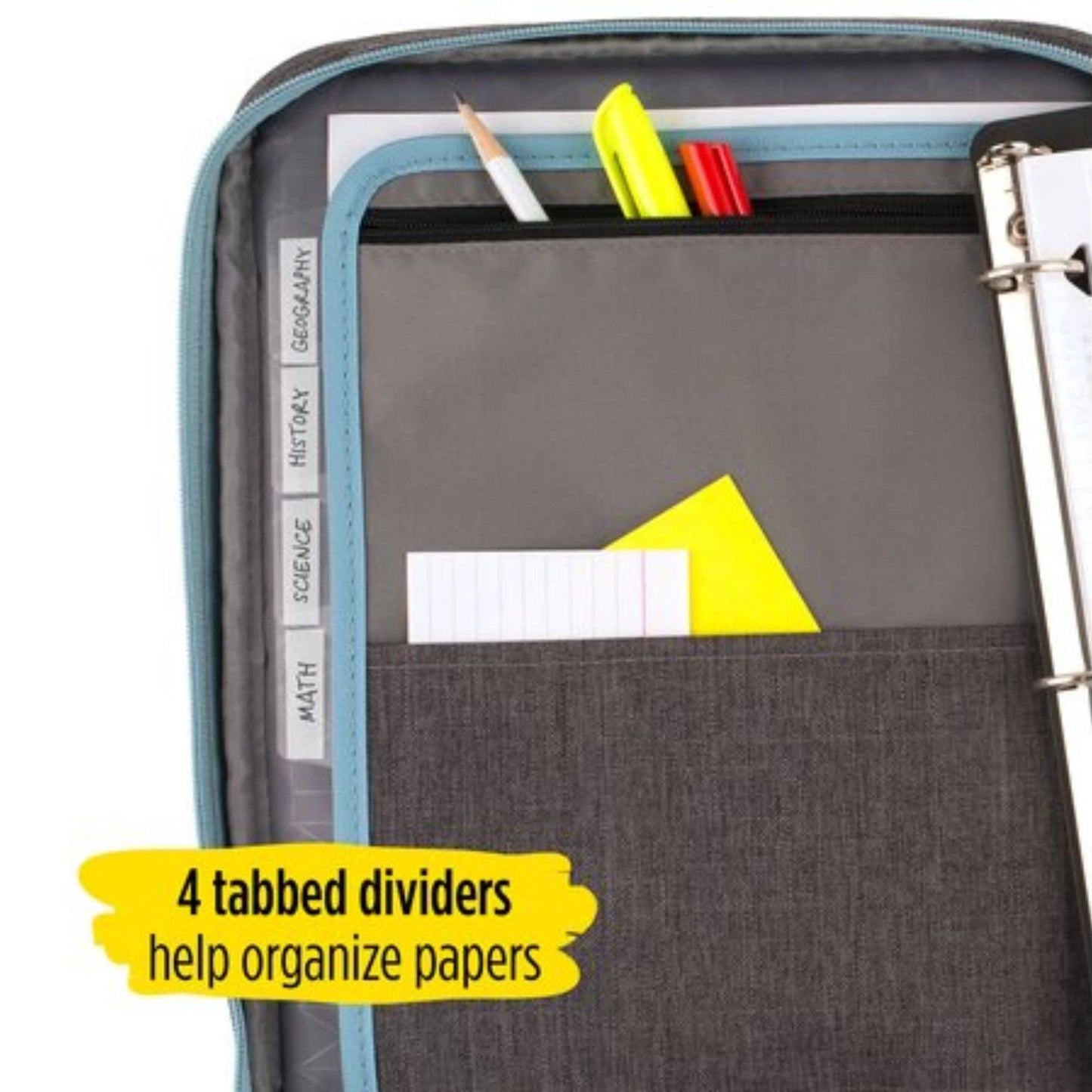 Five Star Zipper Binder, 1 Inch 3-Ring Binder with Round Rings, Carry-All with Pockets and 4-Tab Dividers, 375 Sheet Capacity, Gray/Mint (29092BH0)