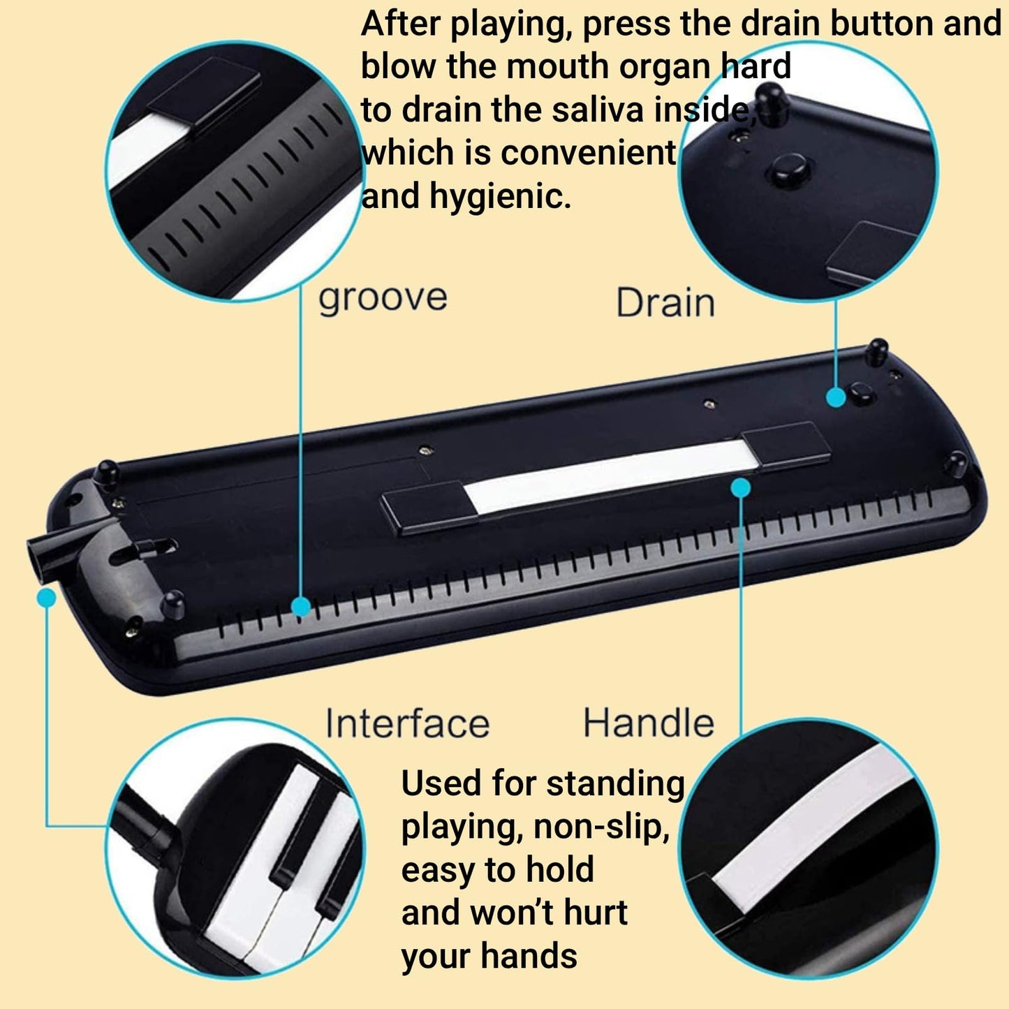 Melodica 32 Key Air Piano Instrument with Double Mouthpiece Tubes Carrying Bag for Beginners Adults Music Education and Practice(Black)