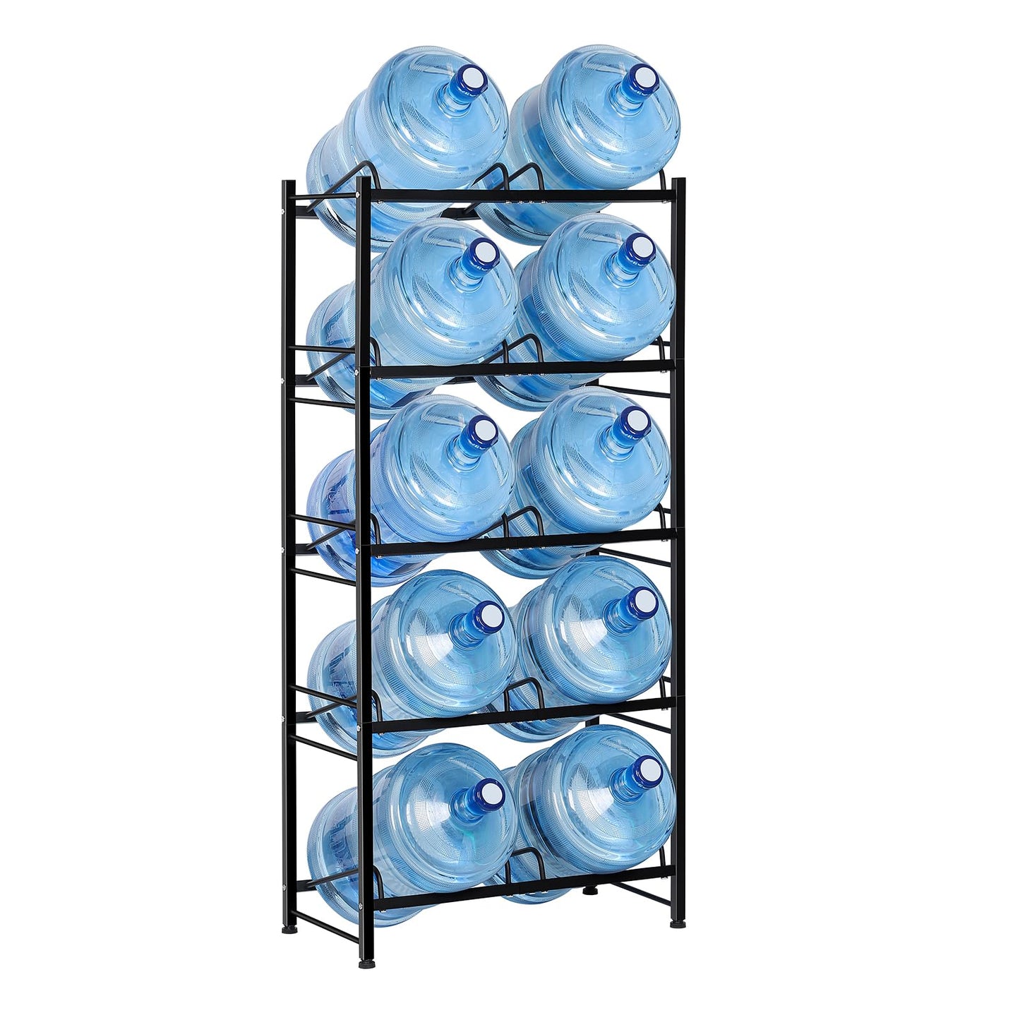 5 Gallon Water Bottle Holder Water Jug Holder 5 Tier Water Jug Rack for 10 Bottles Heavy Duty 5 Gallon Water Jug Stand Organizer Shelf for Home Kitchen Office, Space Save, Black