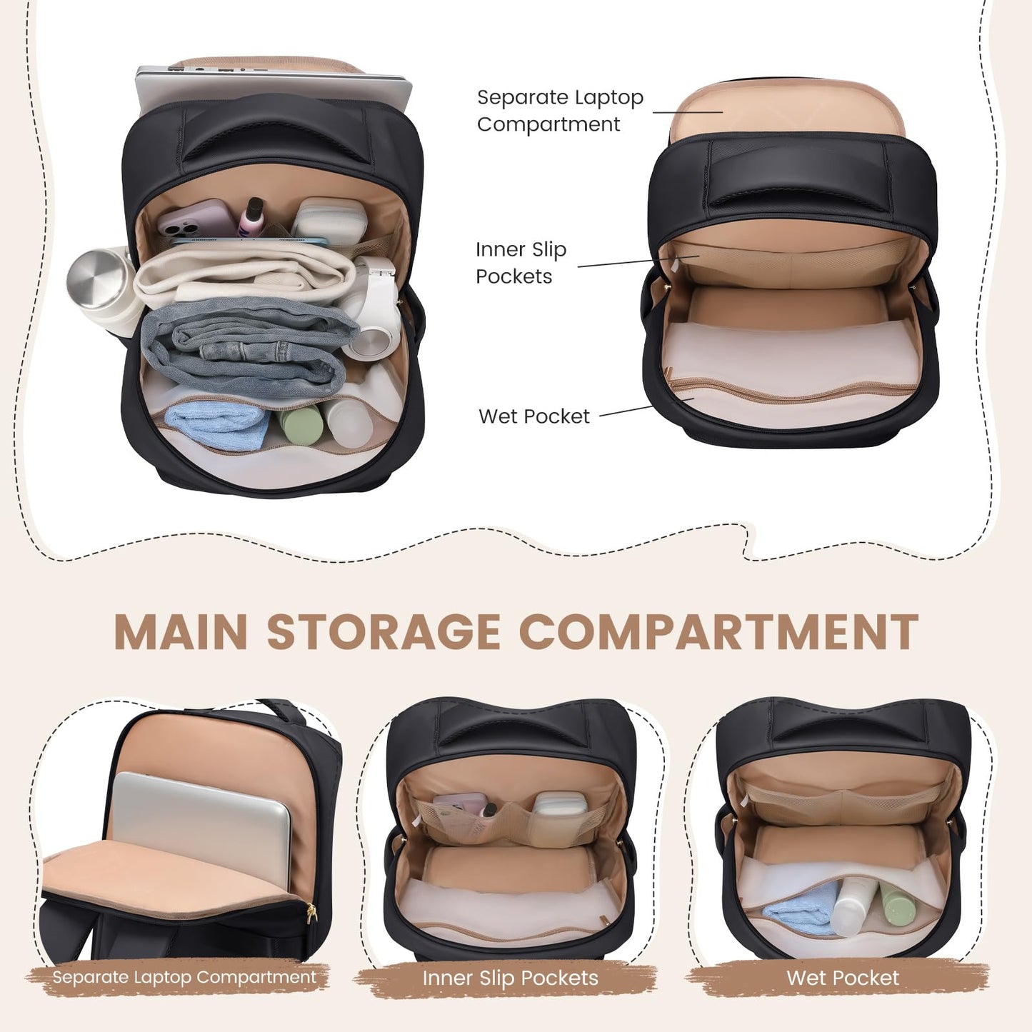 Lunch Backpack 16 Inch Laptop Backpack with Insulated Cooler Lunch Box Food Bag for College Work Camping Picnics (Black)