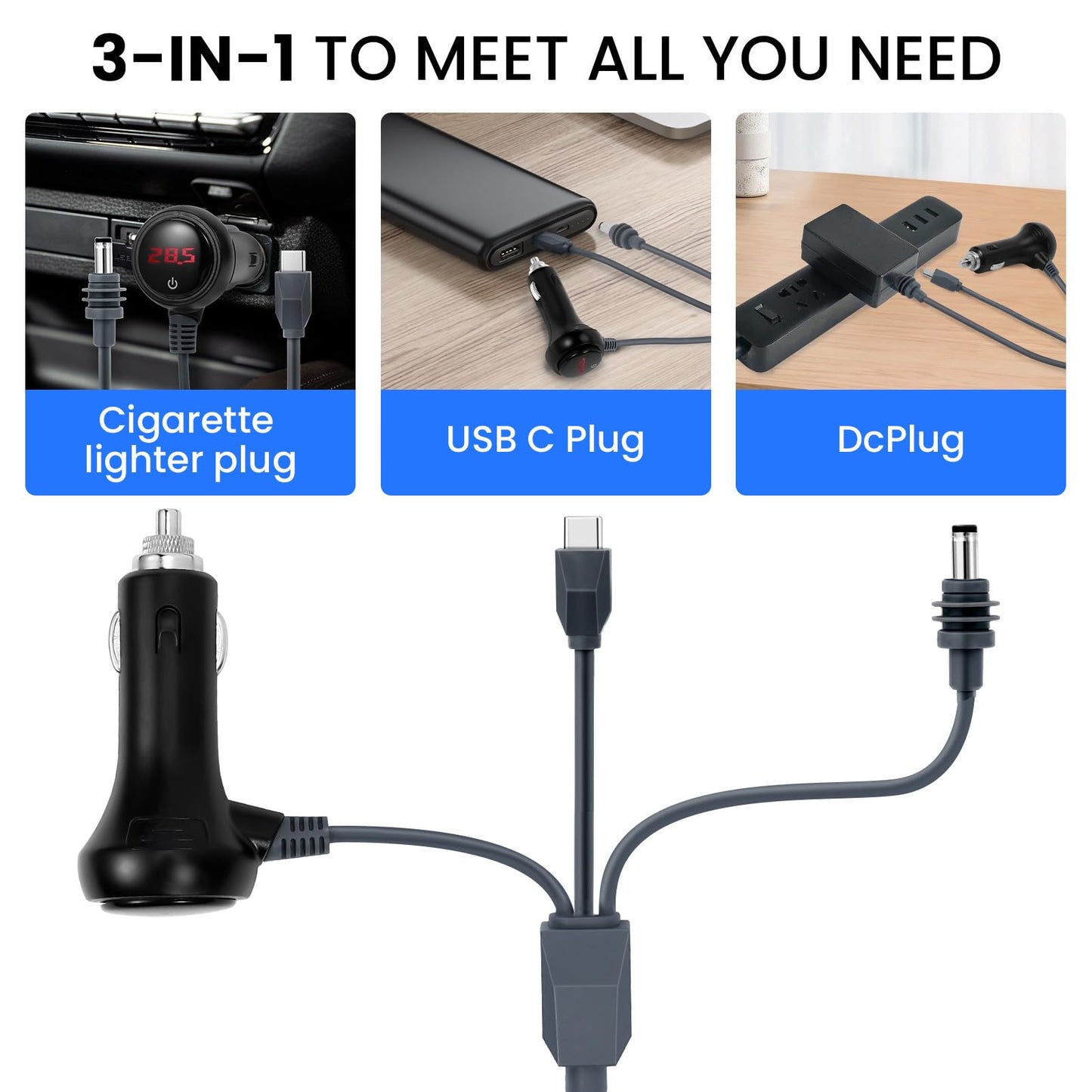 GKP9 starlink mini 12v Adapter, 3 in 1 starlink mini car Adapter Power Cable, 12v-24v Adapter with Digital Display, Waterproof 16awg Car Power Supply for Trucks, Buses, Ships.(16FT)