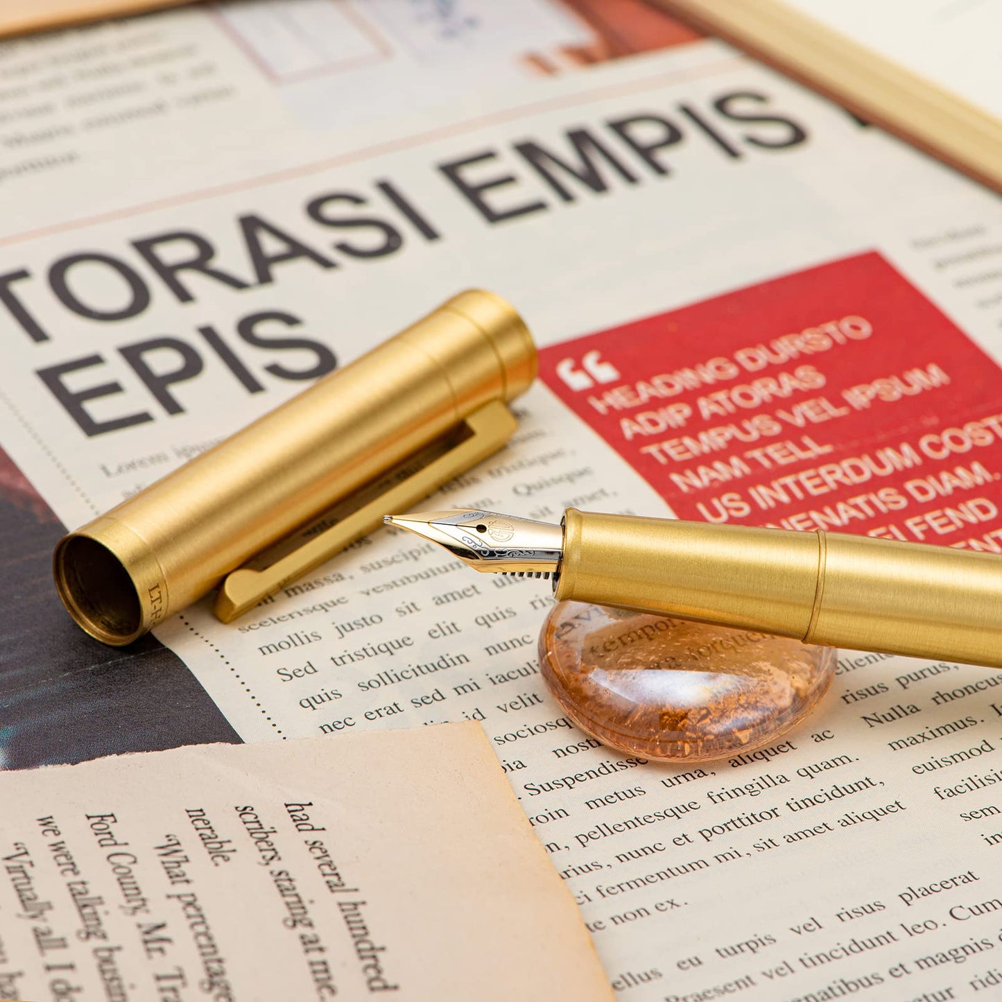 Hongdian Brass Fountain Pen Fine Point, Slim Style with Converter and Metal Pen Case, The Light of Hope Serise