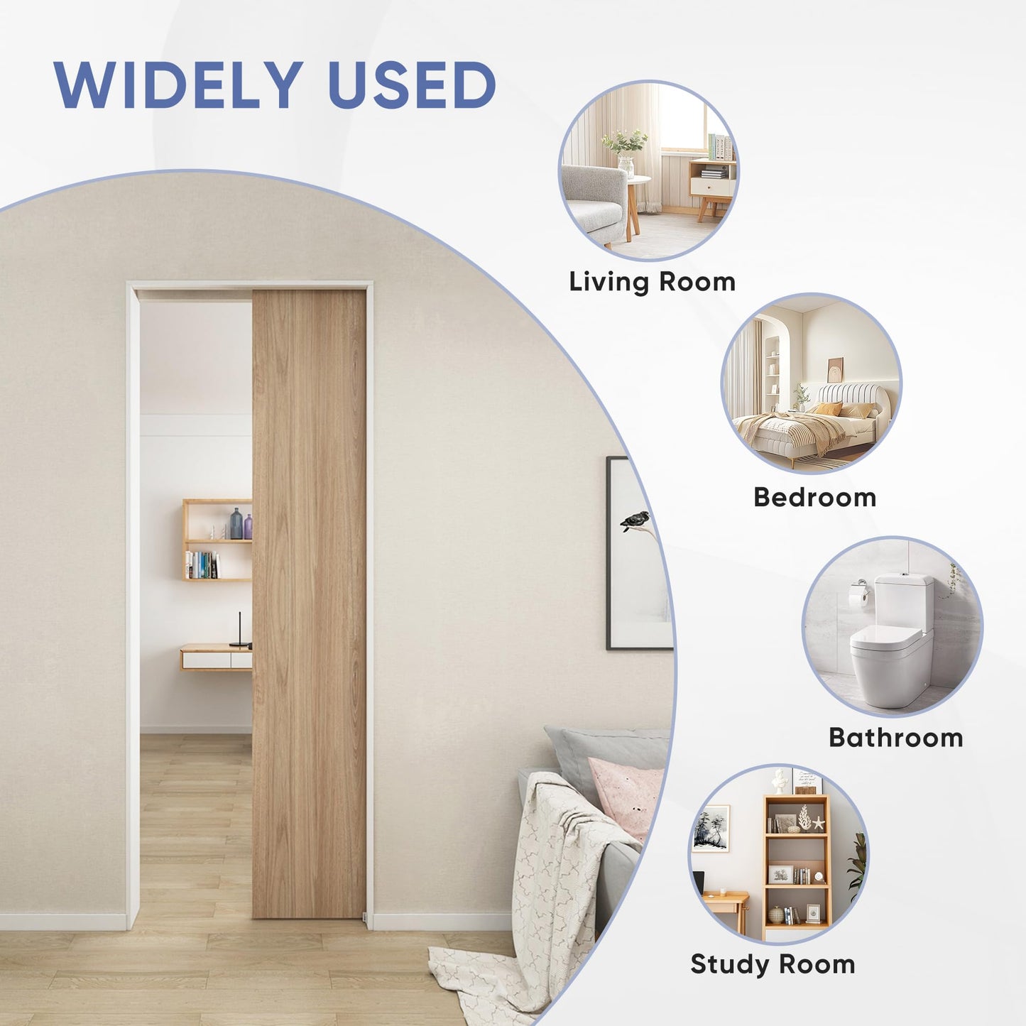 JUBEST 5FT Commercial Grade Pocket Door Hardware and Track Set, Sliding Door Hardware 60", Durable and Smoothly, Easy to Install