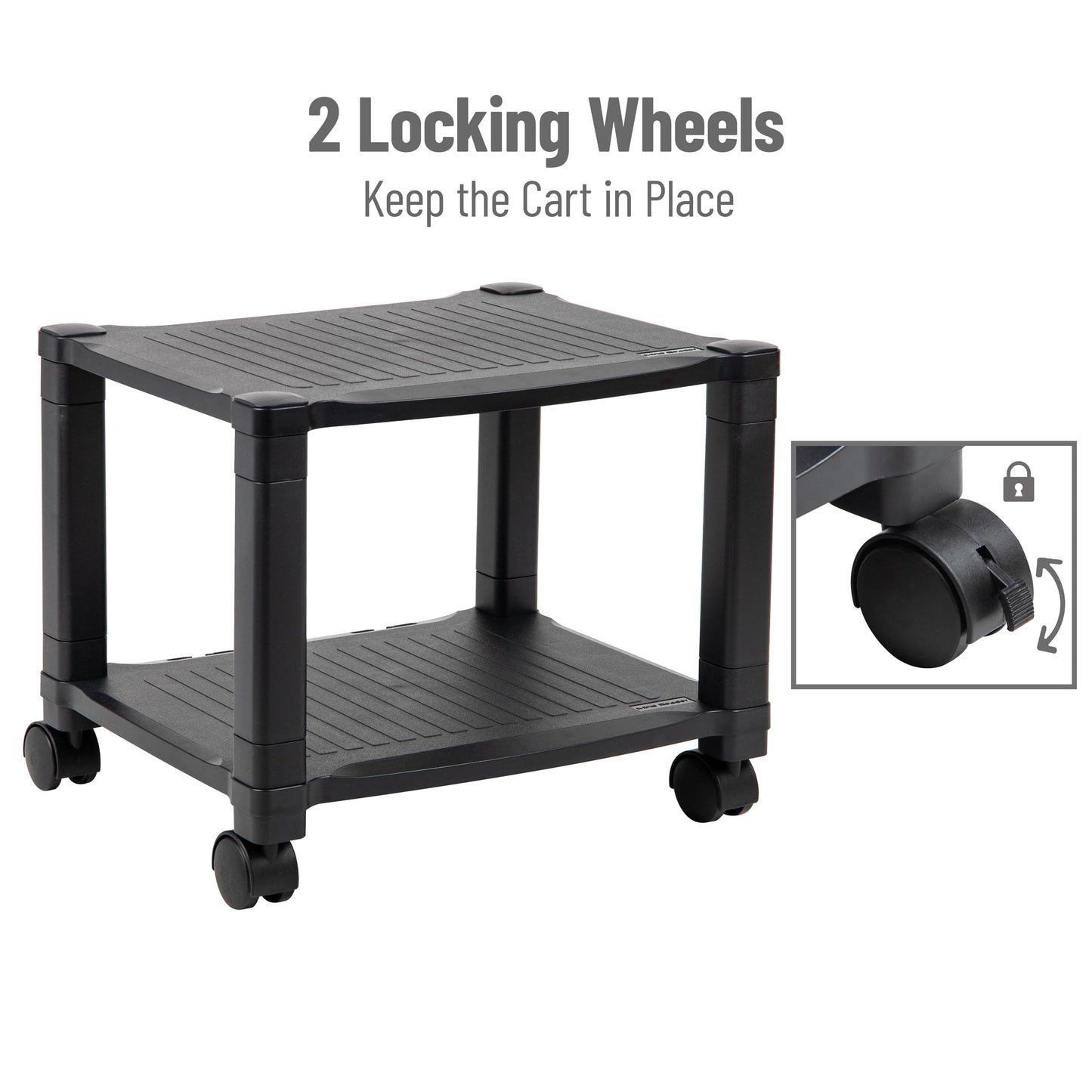Mind Reader Rolling Printer Cart, Utility Cart, Printer Stand, Under Desk Storage, Office, 17.25" L x 13.5" W x 14.25" H, Black