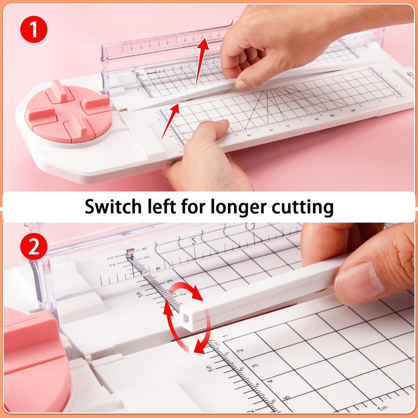 Paper Cutter for Craft：Paper Trimmer, Perforator, Folding, Pinking Cutting on Paper, Vinyl, Cardstock, Photo for Scrapbooking and Cardmaking Plus Sideways Ruler, Pink, Worklion