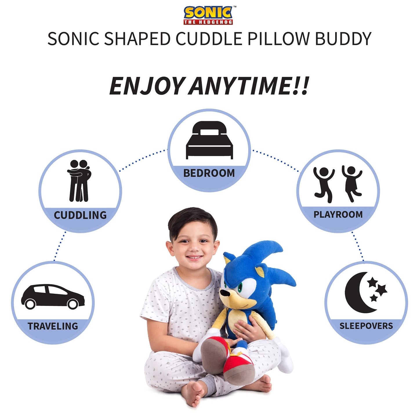 Franco Kids Bedding Plush Cuddle Pillow Buddy, One Size, Sonic The Hedgehog