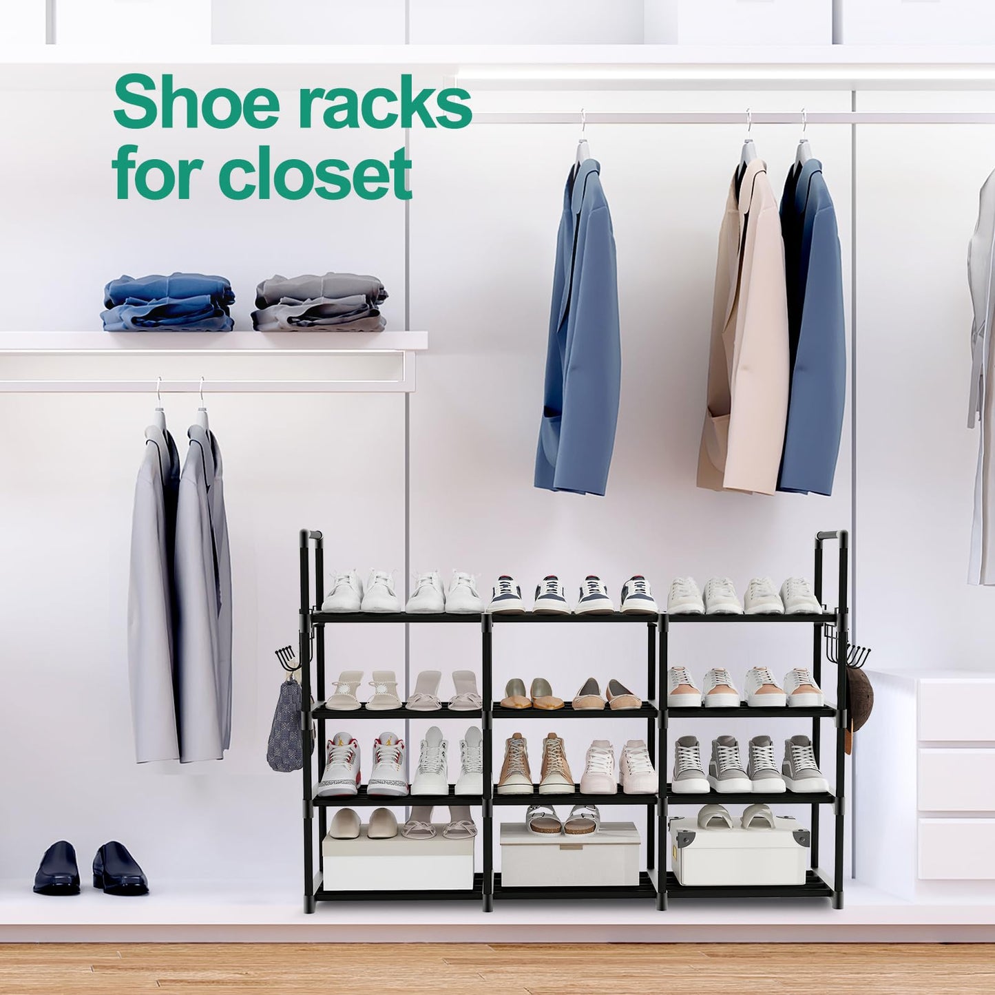 4 Tier Shoe Rack, Wide Shoe Racks,Holds 24-30 Pairs of Shoes,Shoes Rack for Closet,Show Rack