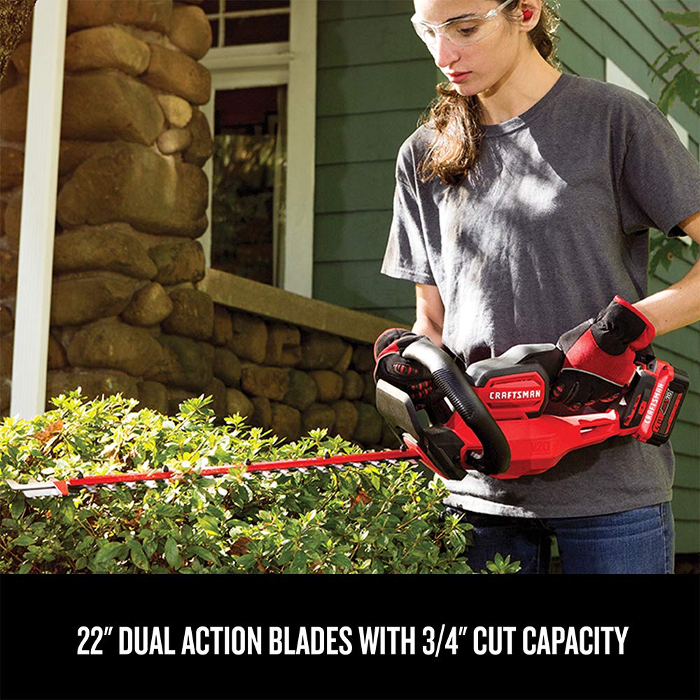 CRAFTSMAN® V20* Cordless 22 in. Hedge Trimmer Kit, 2.0Ah, with Branch Cutting Saw, Battery and Charger Included (CMCHTS820D1)