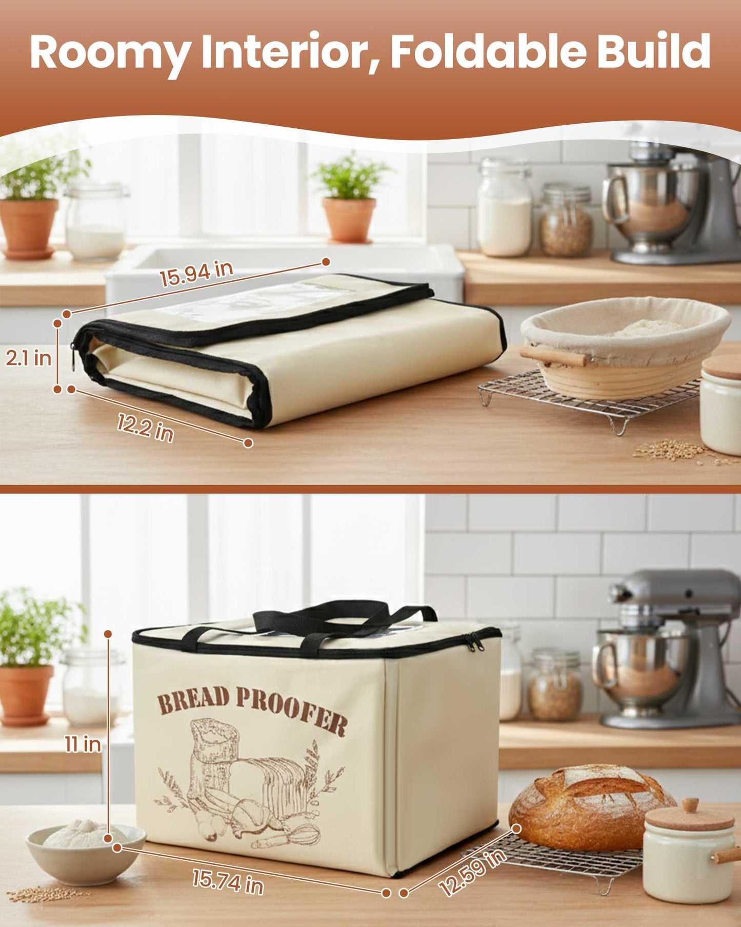 LIFVCNT Bread Proofing Box, Foldable Dough Proofer with Shelf, Adjustable Temp (50–113℉) & 1–12H Timer, Sourdough Starter Warmer for Home Bread & Pizza Baking