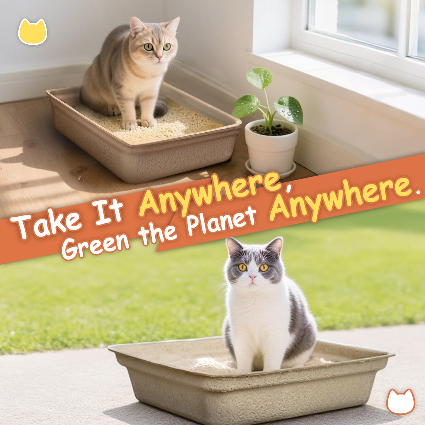Disposable Litter Boxes for Cats Large: Recyclable 6-Pack Multi-Layer Leak-Proof Tray for Travel/Indoor Fits Most Jumbo Box as Liner