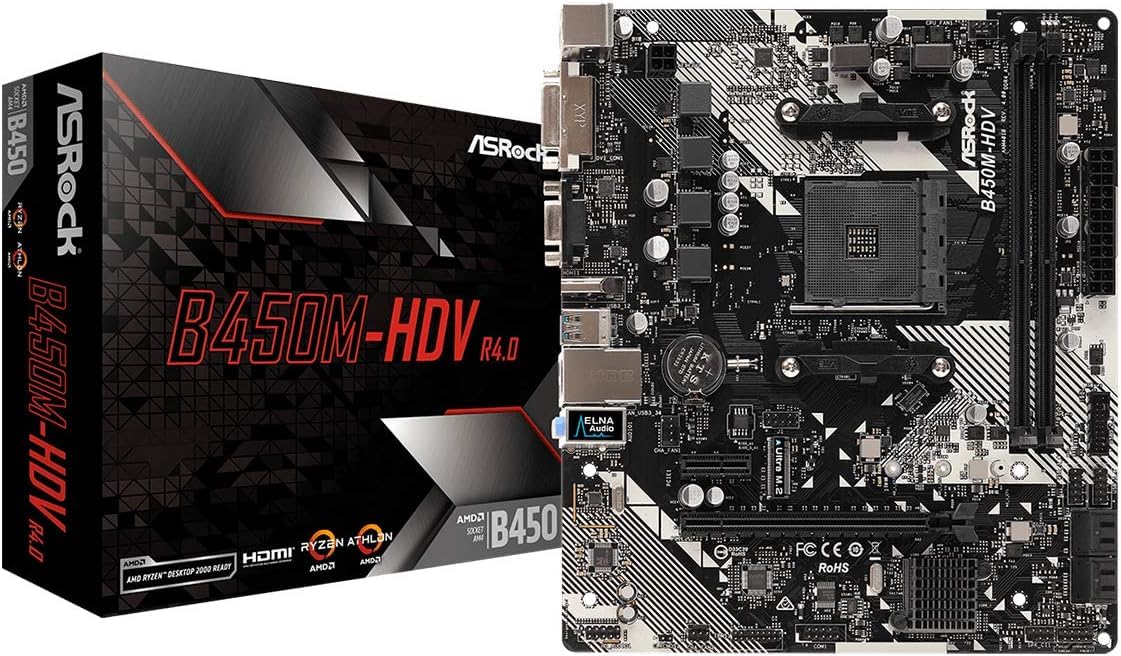 ASRock B450M-HDV R4.0 AM4 AMD Promontory B450 SATA 6Gb/s Micro ATX AMD Motherboard