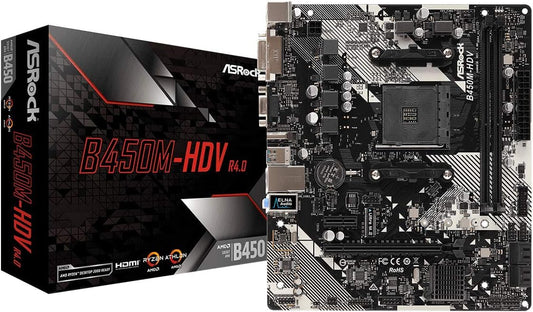 ASRock B450M-HDV R4.0 AM4 AMD Promontory B450 SATA 6Gb/s Micro ATX AMD Motherboard