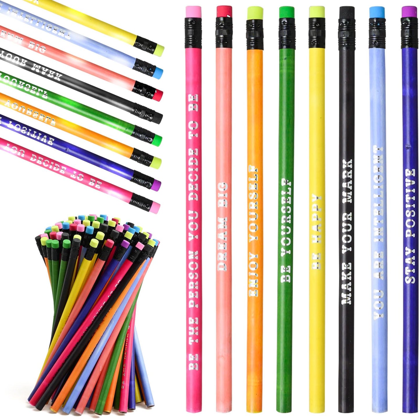 100 Pcs Inspirational Pencils Color Changing Mood Pencil Motivational Pencils with Motivational Sayings for Classroom, Colorful Pencils Mood Pencil HB Changing Pencil for Kids Classroom Student Reward