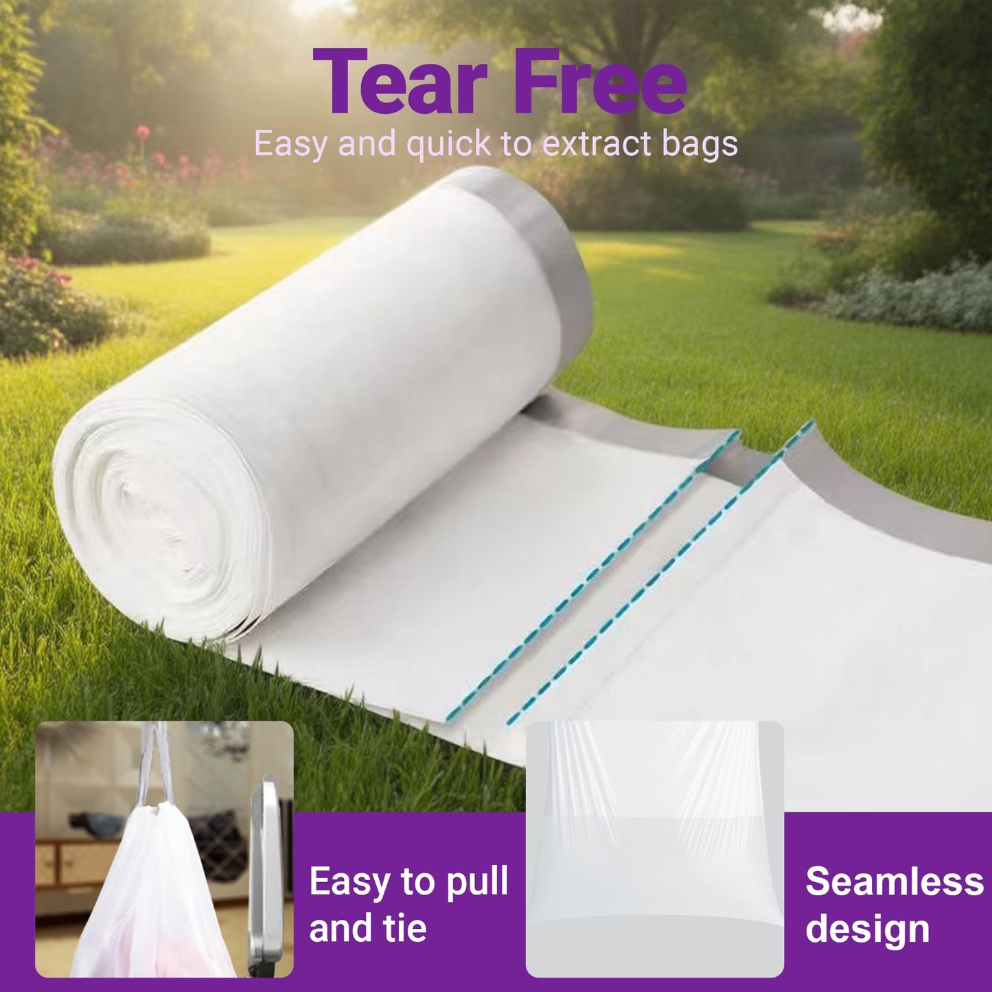10.6 Gallon Drawstring Trash bags for Dual Compartment Can (2 x 10.6 Gallon) 100 Count 1.2 Mil Thickness Garbage Liner Pre-Separated Heavy Duty 35–40 Liter Compatible with Code M