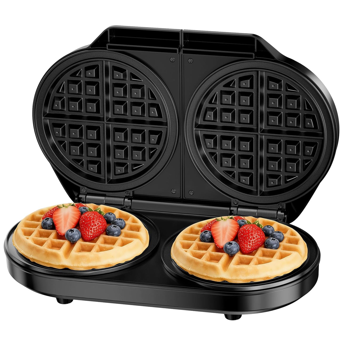 Double Waffle Maker, Belgian Waffle Maker, 6.5 Inch Waffle Iron with 2 Independent Adjustable Temp Knobs & Indicator Lights, Easy-Clean Nonstick Plates, Stainless Steel, Black