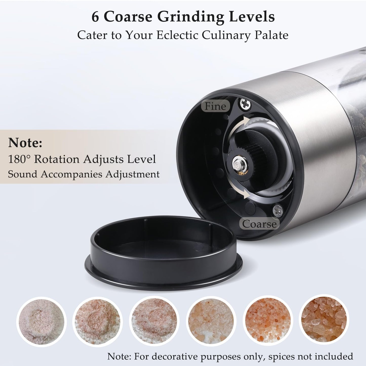 Electric Salt and Pepper Grinder Set, USB Rechargeable, Stainless Steel Automatic Salt and Pepper Mill Grinder with Adjustable Coarseness, Electric Salt Shakers, LED Light, Refillable (2 Packs)