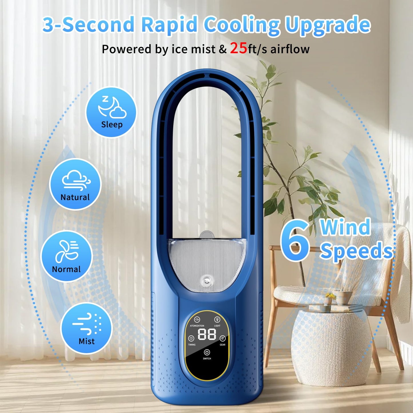 Mini Air Cooler - 3 in 1 Air Conditioner with Water Tank Touch Control - 3 Modes Portable Evaporative Air Cooler - AC Cooler Mist 6H Timer&6 Speeds - Quiet Small Swamp Cooler for Room Office Summer