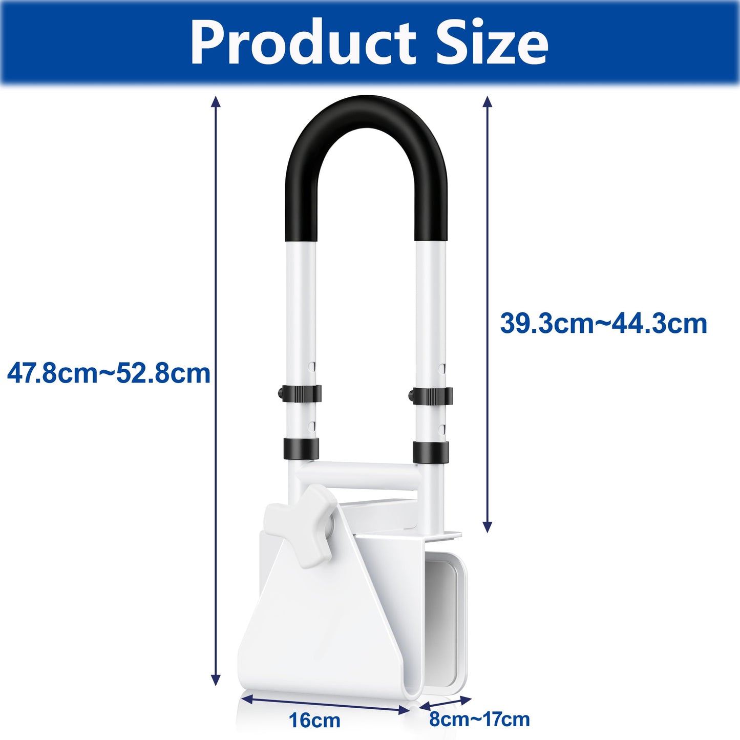 Adjustable Bathtub Safety Rail: Shower Grab Bar Handle for Seniors, Elderly, and Disabled, Fits 3.1 to 6.7 Inch Tub Walls, Bathroom Safety Bars with Non-Slip Grip, Supports 300 lbs