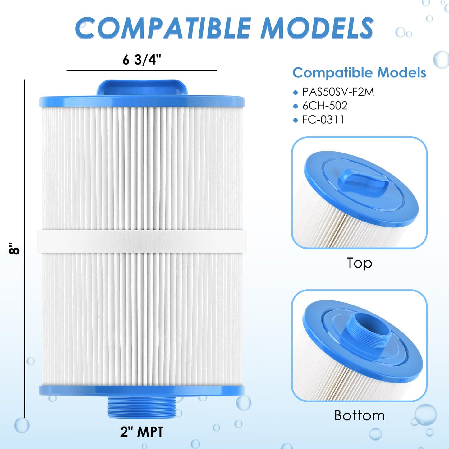 PACETAP Spa Filter Replacement for PAS50SV-F2M, 2 Pack Hot Tub Spa Filter Cartridge Compatible with Artesian Spas, Tidal Fit Swim 06-0006-12, 06-0005-12, 6CH-502, PAS50SV-F2M, FC-0311