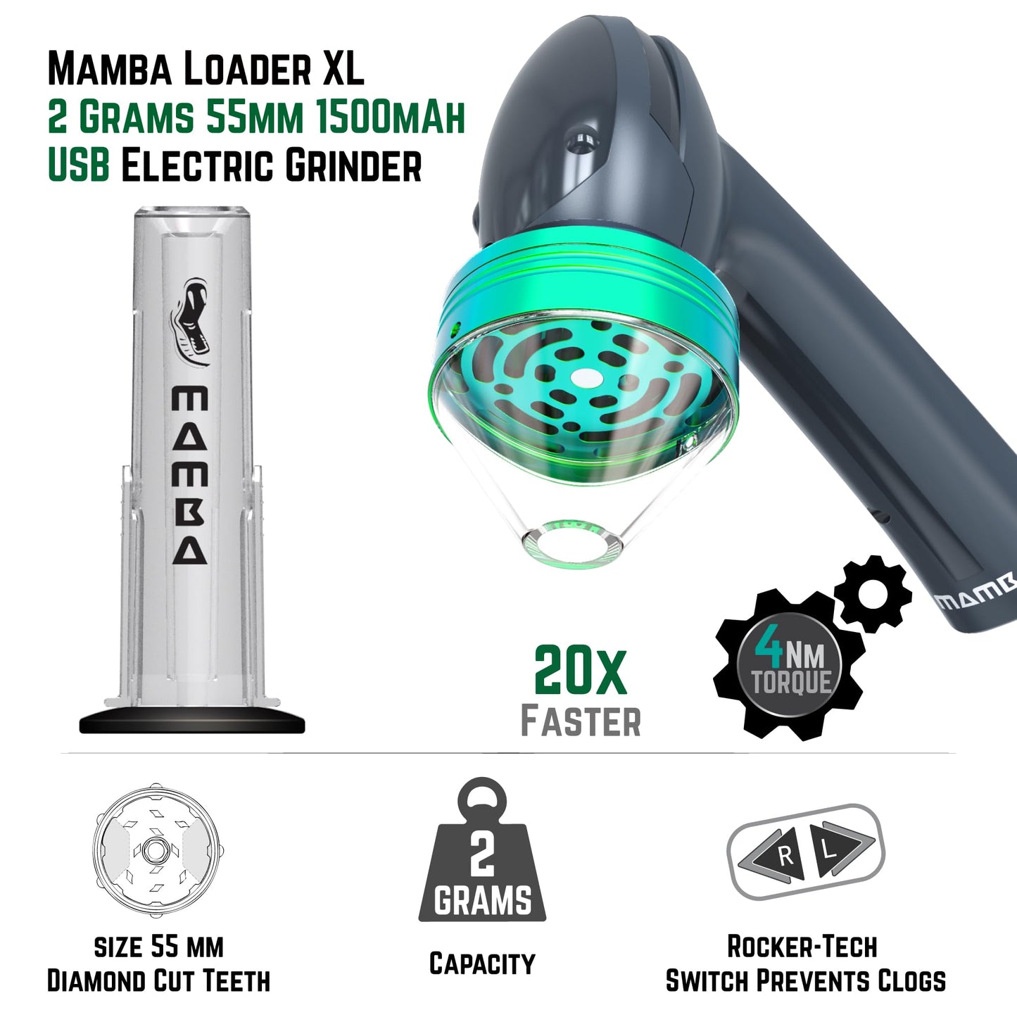 Mamba Electric Portable Grinder. USB Powered Essential Kitchen Mill for Grinding,Loader XL V2-55 2g
