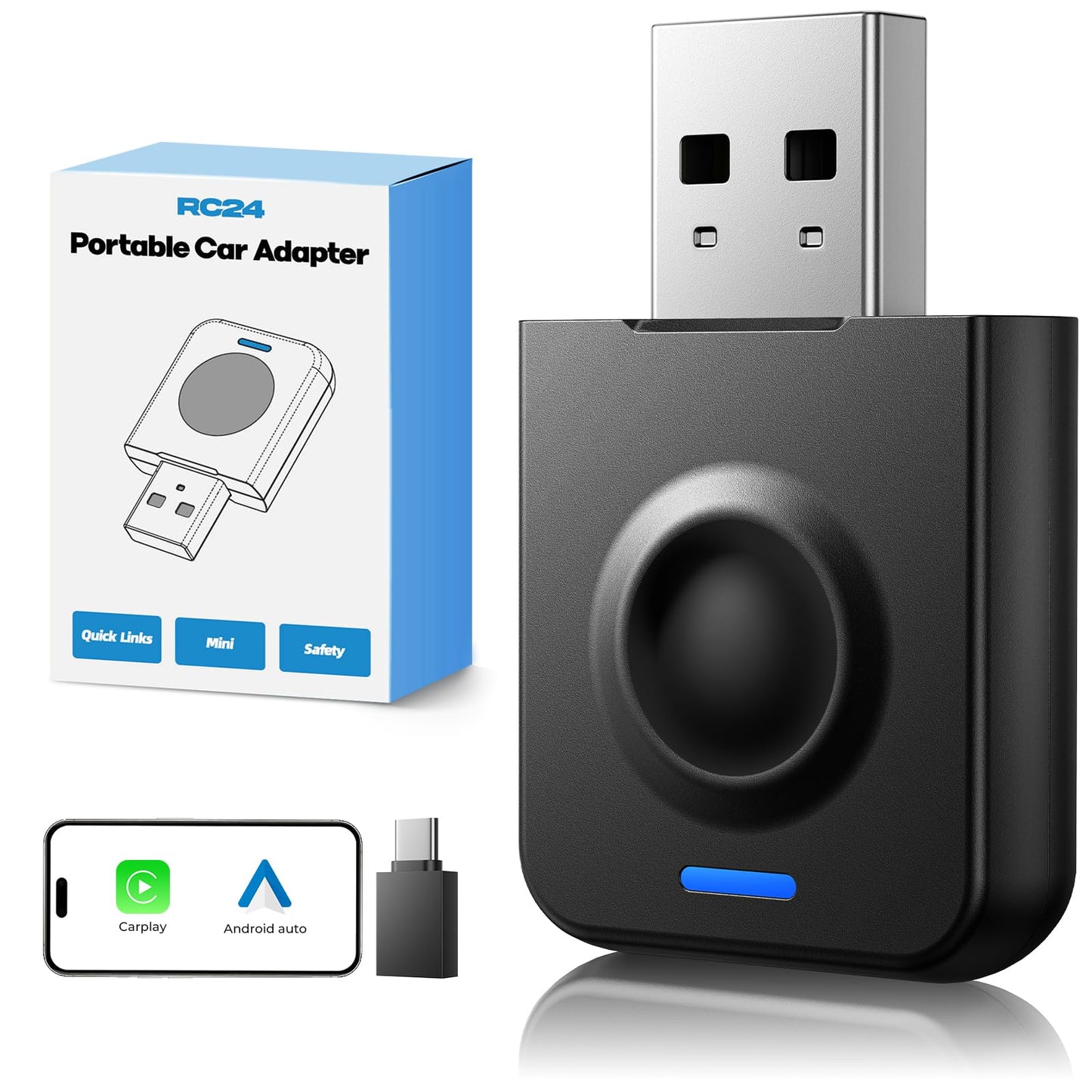 LAMTTO 2-in-1 Wireless CarPlay and Android Auto Adapter, Convert Wired to Wireless CarPlay Mini Adapter for OEM Wired Cars, USB Type C Plug and Play, OTA Support,Stable Car Control and No Delay