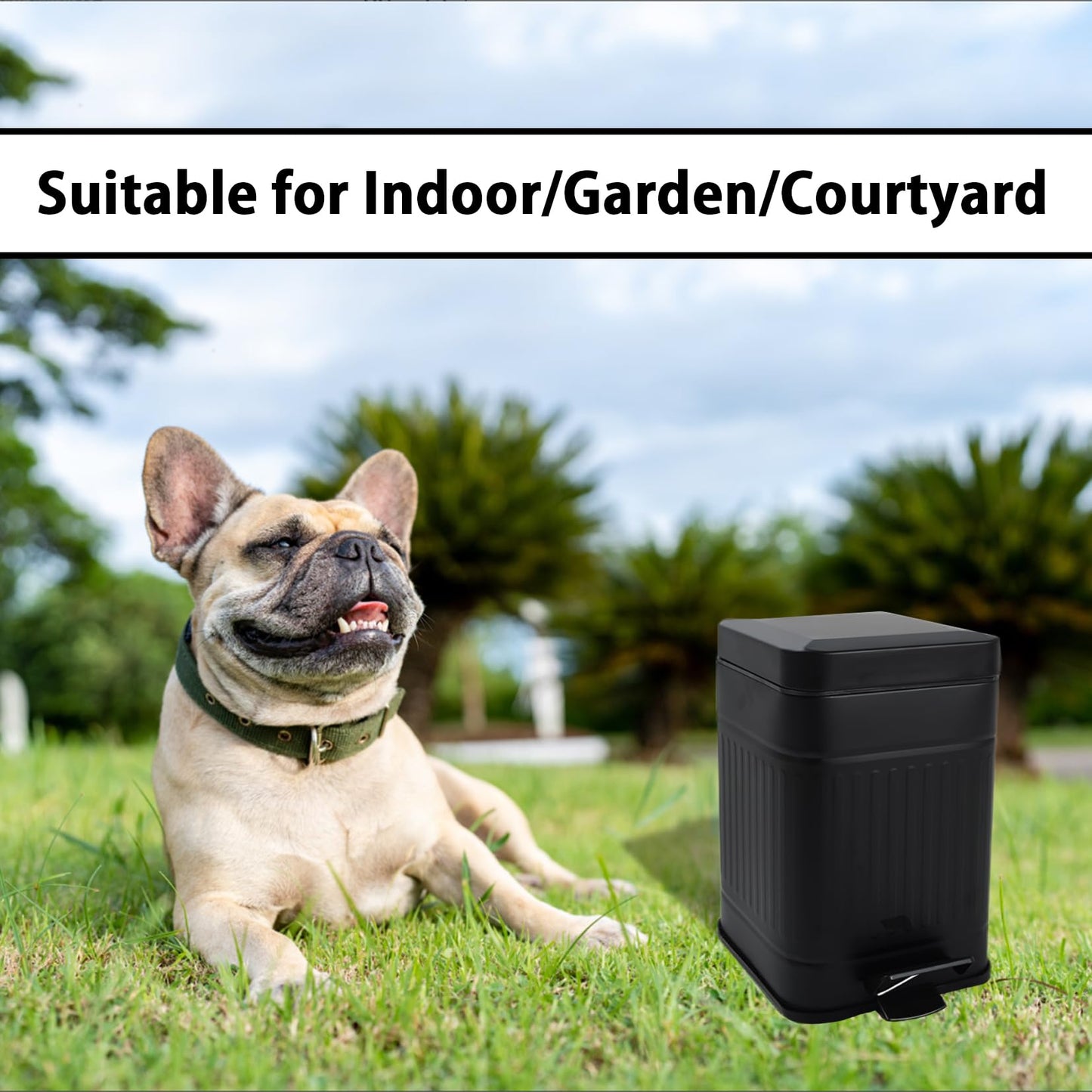 Umtiti 5L Dog Poop Trash Can with Lid for Outdoors，1.3 Gallon Trash Can with Activated Carbon Filter & Plastic Bags, Pet Waste Container，UP5L-BK-Fang