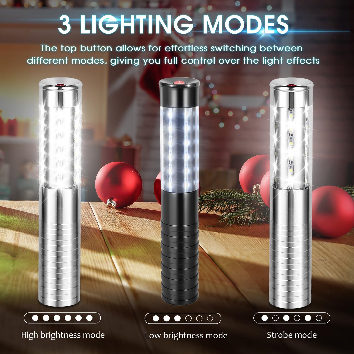 ZSSXOLED 2 PCS LED Strobe Baton Light Rechargeable LED Bottle Service Light Reusable Handheld Champagne Bottle LED Light for Party Nightclub Bar Concert Event Festival Outdoor Activity (Silver&Black)