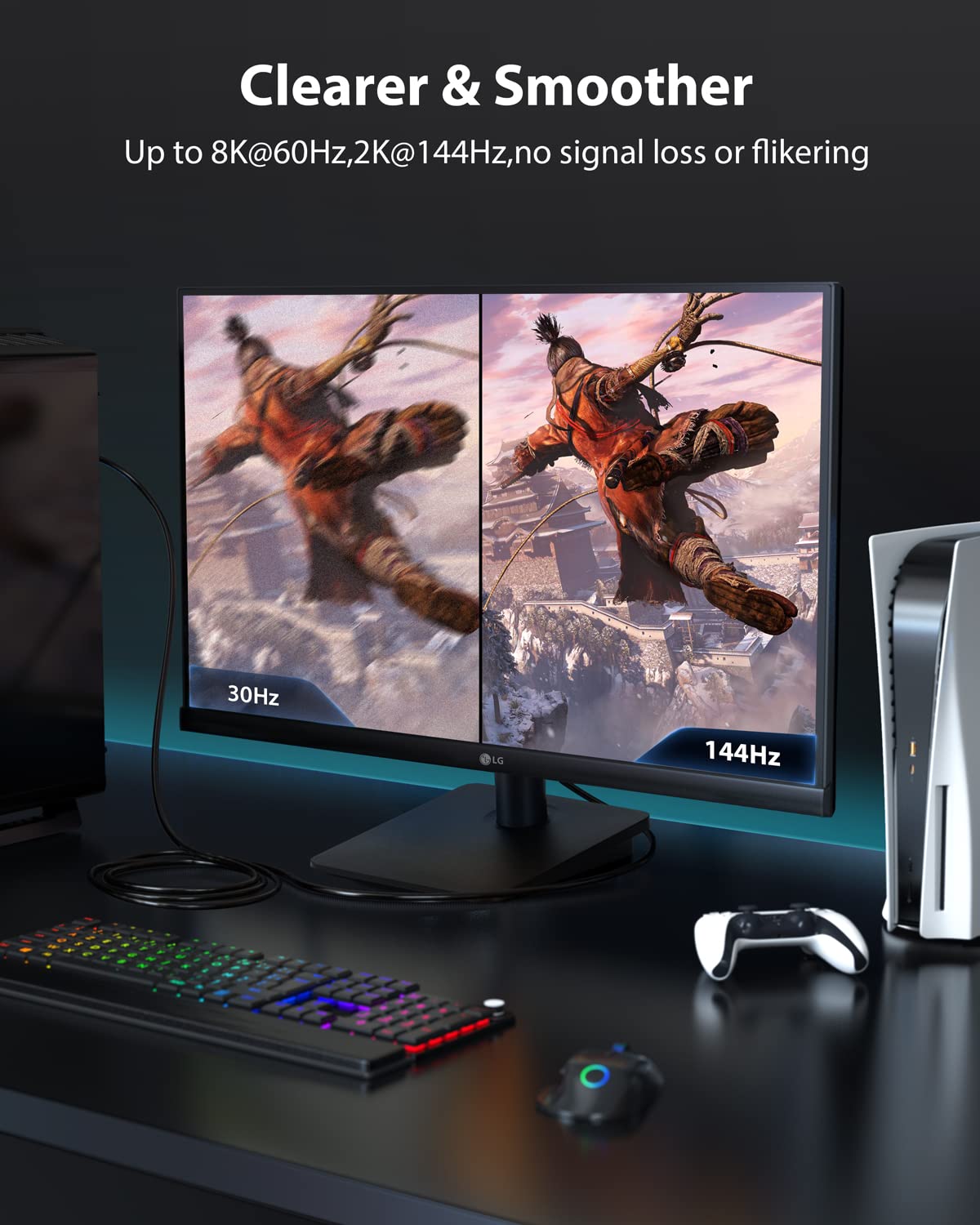 8K HDMI Fiber Optic Cable 50ft, Stouchi 48Gbps Ultra High Speed HDMI 2.1 Cable, CL3 Rated, 10K 8K60Hz 4K120Hz 2K144Hz Dynamic HDR HDCP 2.2 & 2.3 eARC Compatible for PS5, Xbox Series X, Apple TV 4K