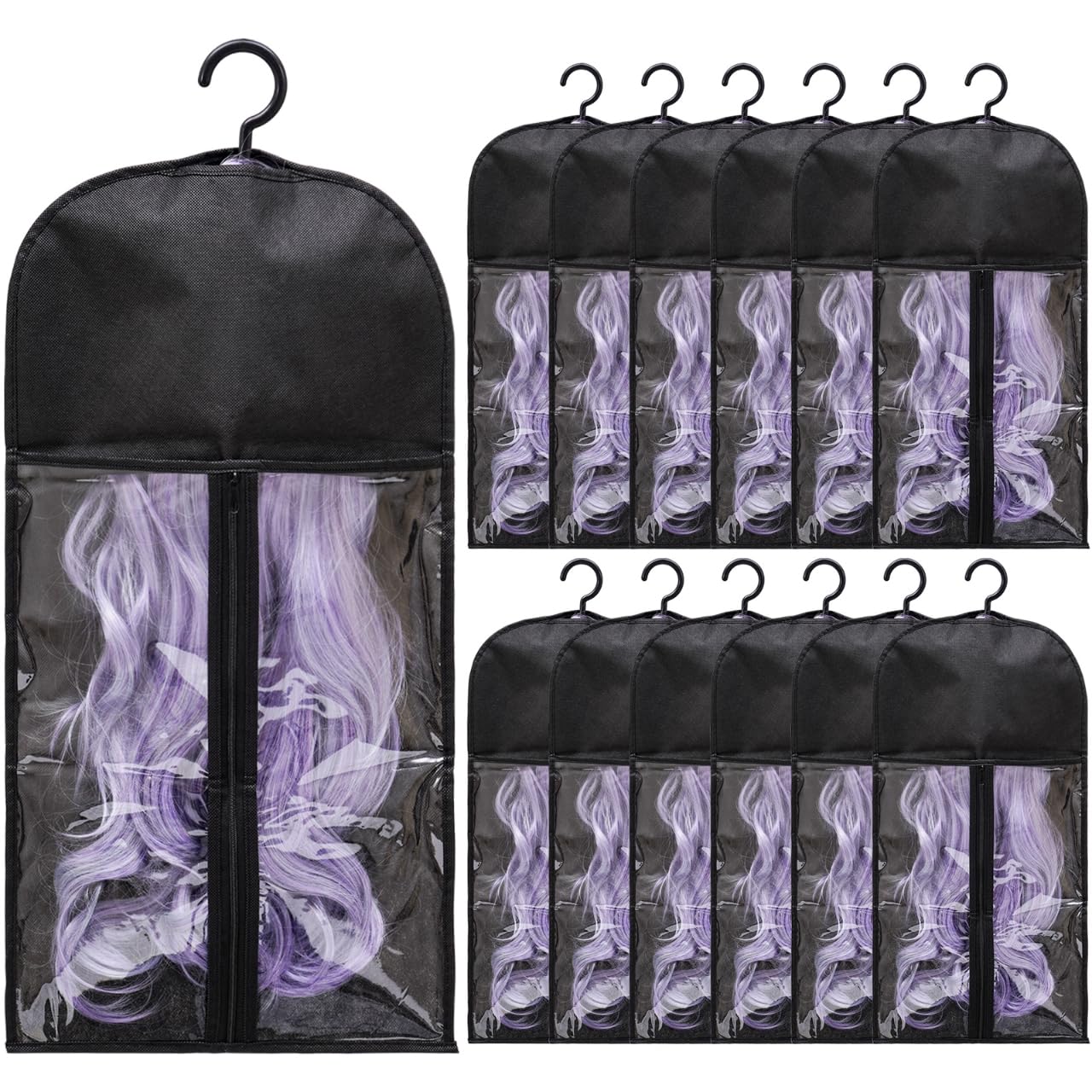 12PCS Hair Extension Holder Wig Storage Bags with Hanger for Multiple Wigs, Dust-proof Wig Hanger Hair Extension Storage Wig Bags for Hair Extensions, Wigs & Accessories