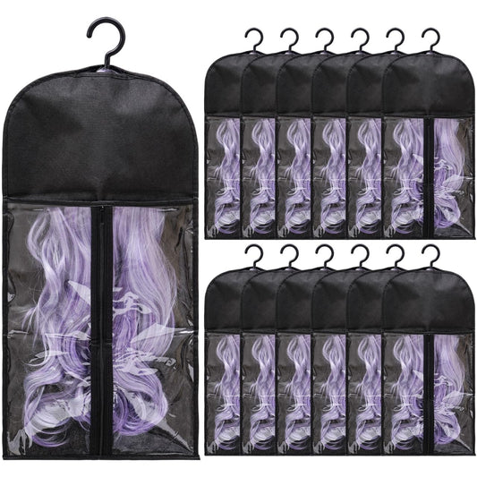 12PCS Hair Extension Holder Wig Storage Bags with Hanger for Multiple Wigs, Dust-proof Wig Hanger Hair Extension Storage Wig Bags for Hair Extensions, Wigs & Accessories