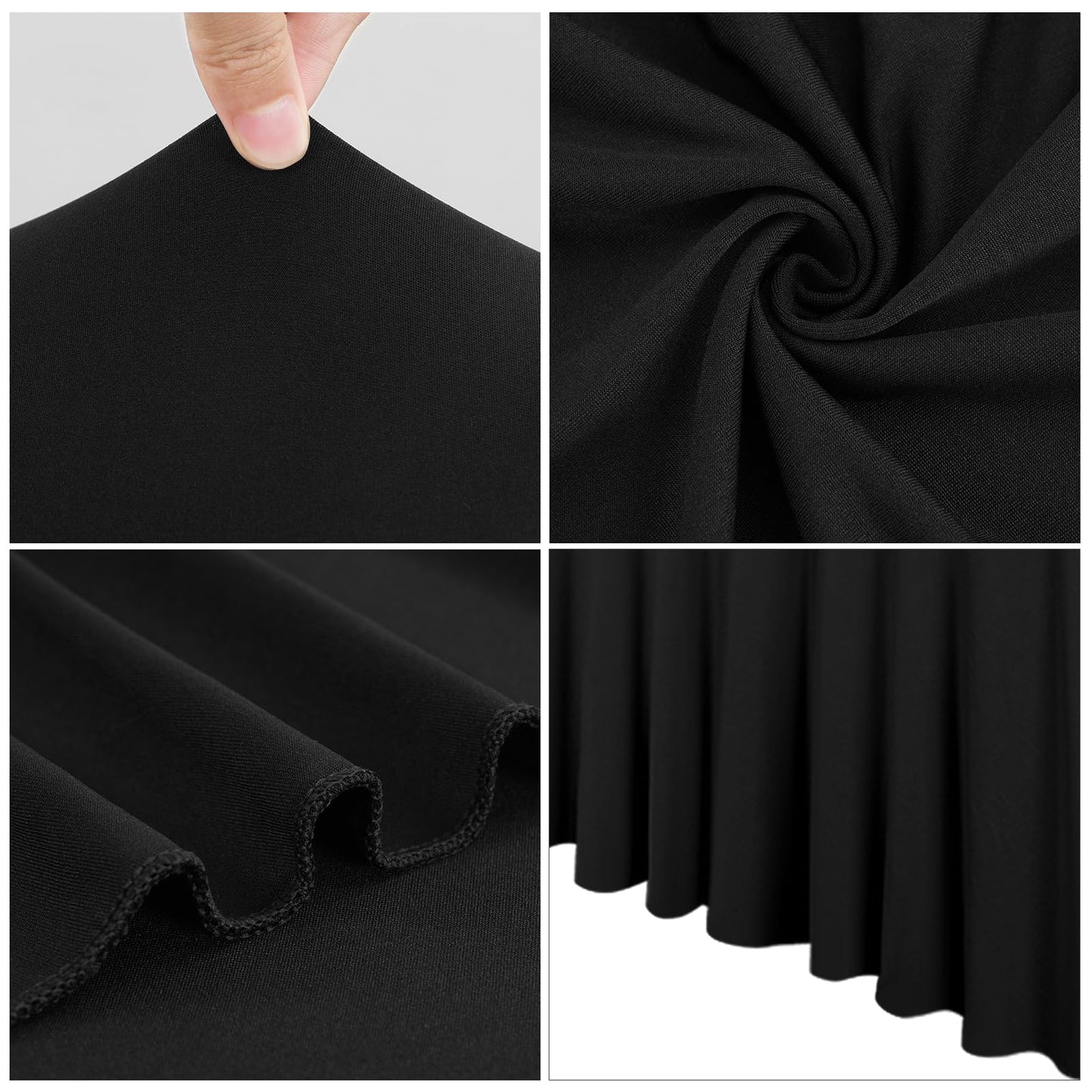 4 Pack 6Ft Black Spandex Table Skirts, Stretch Tablecloth with Skirt Easy to Install One-Piece Wrinkle Resistant Fitted Stretchable Table Skirt for Wedding Party Banquet Trade Show