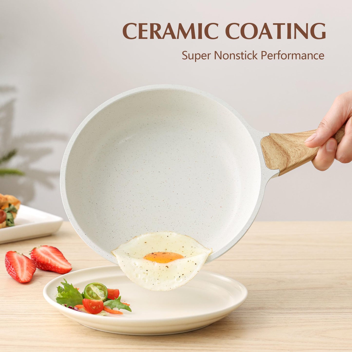 SENSARTE Nonstick Ceramic Frying Pan with Lid 8/9.5/10/11/12.5 Inch Omelet Pan Skillet, Free of Intentionally Added PFAS/PTFE Non-Toxic Chef's Pan Induction Compatible Pan, Heat Resistant Handle