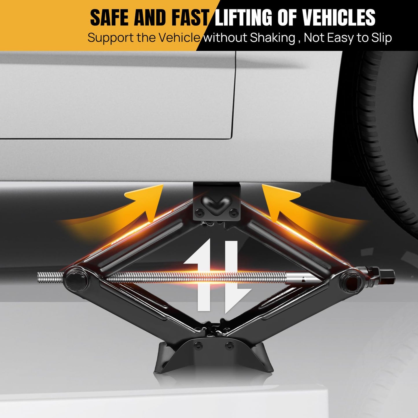 2 Tons (4409 lbs) Scissor Car Jack Kit, Universal Car Emergency with Lug Wrench & Ratchet, Portable Tire Change Perfect for Auto, SUV, MPV Tire Changes & Repairs, Heavy Duty Material