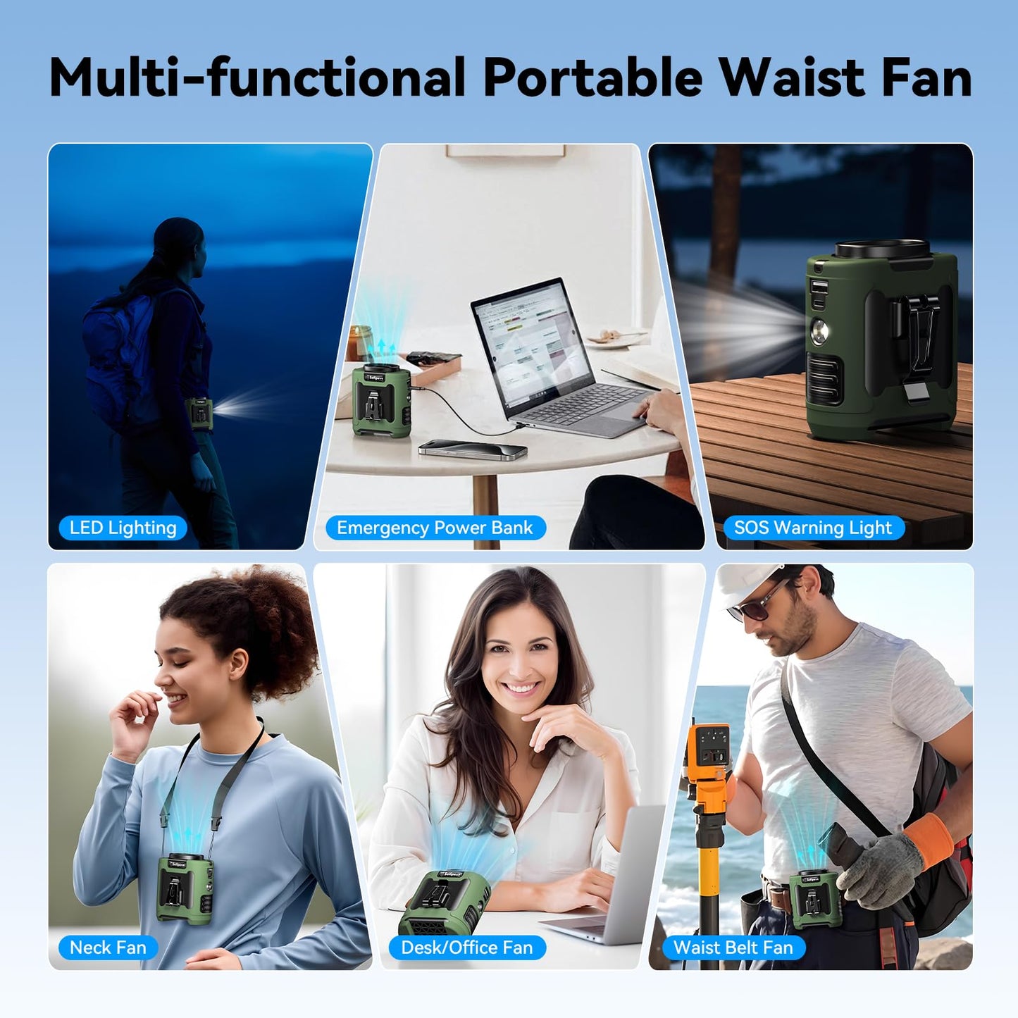Portable Waist Fan 12000mAh Rechargeable Waist Clip Fan,6 Speeds 16000RPM Strong Airflow Personal Fans with Max 30H Working Time,Hands-Free Hanging Neck Fan,Wearable Belt Fans for Outdoor/Jobsite
