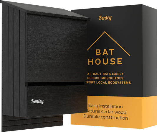 Bat House - Outdoor Bat Box Shelter - Handcrafted from Cedar Wood - Easy for Bats to Land and Roost - Weather Resistant & Ready to Install (Triple Chamber)