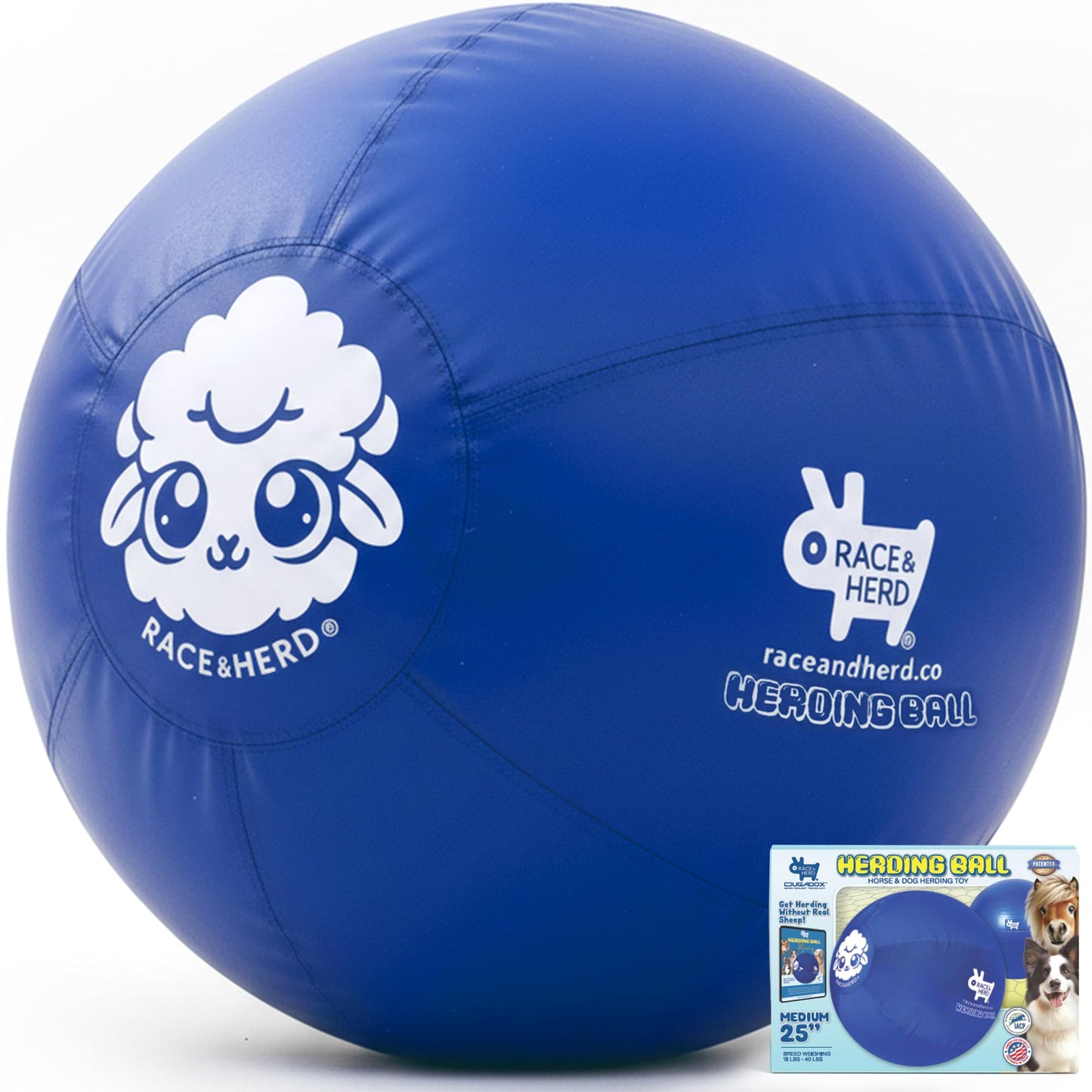 Race&Herd Herding Ball for Dogs (25" M Set) for Australian Shepherd, Cattle Dogs, Collie & Herding Dog, Dual Layered Dog Ball, Horse Ball - Free IACP Training Book