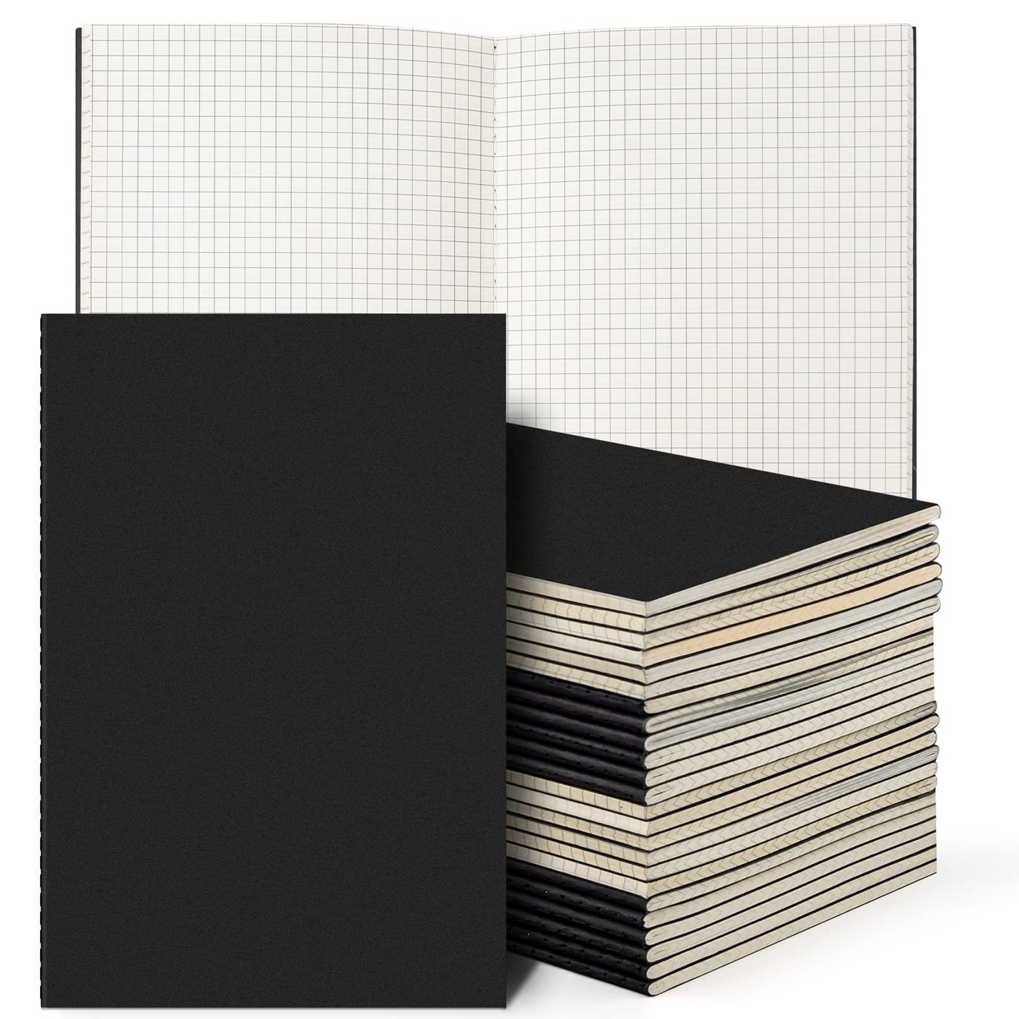24 Pack Graph Paper Notebooks, A5 Black Grid Paper Notebook, 80 Pages/40 Sheets, 80GSM, 8.3x5.5 Inch, Quad Ruled, Square Grid Travel Notebooks Journals for Math, School, Work, Office