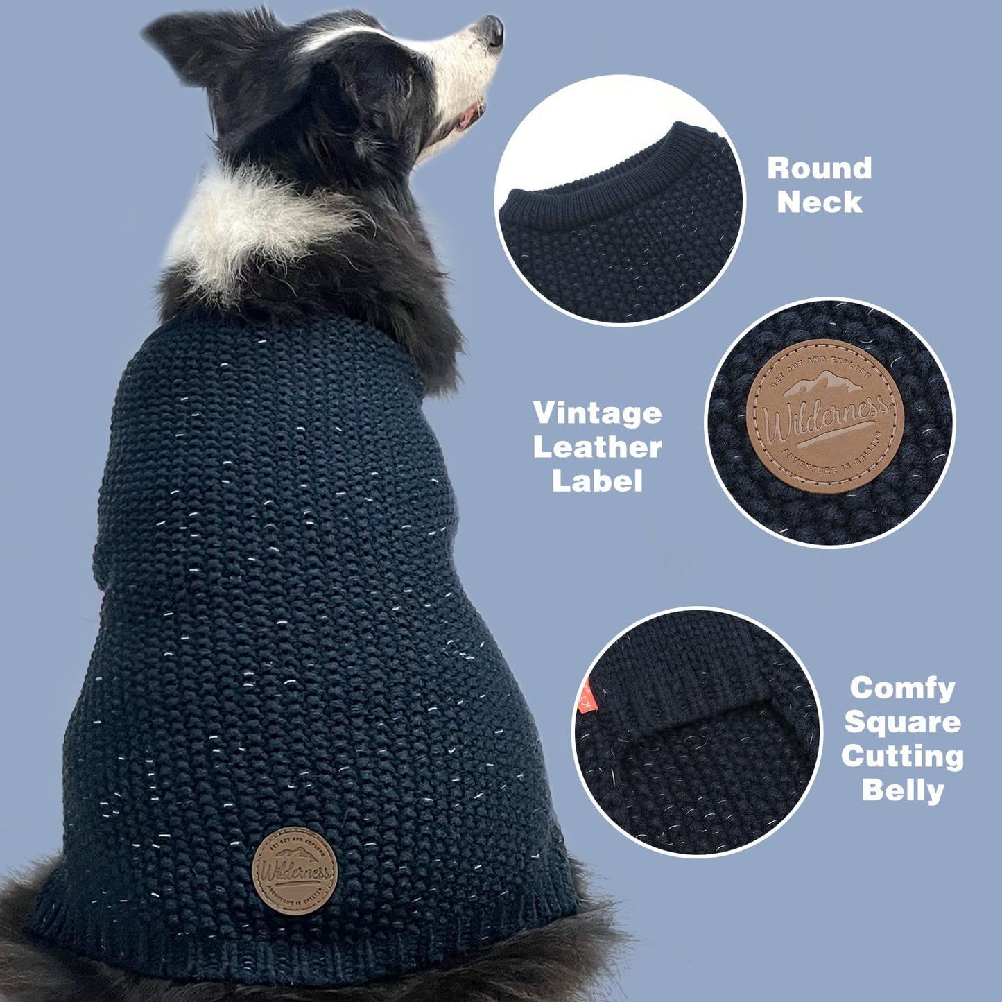 KYEESE Classic Dog Sweater With Leash Hole - Large Size Warm Coat for Large Dogs, Stretchy With Reflective Yarn, Comfy Clothes, Navyblue, 3XL