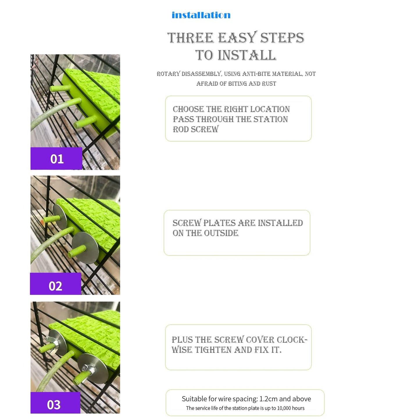 Arigoul Bird Heated Cage Perch Stand for Small Birds, Green, Resin & Stainless Steel, 5.2"x3.3"x1"