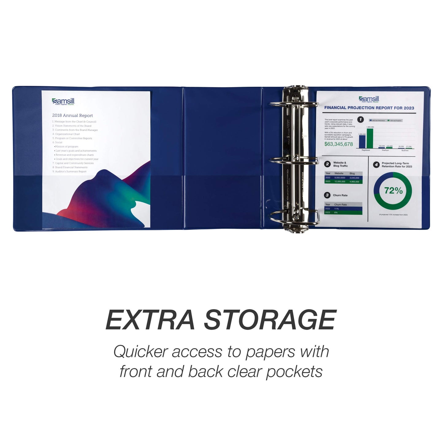 Samsill Durable 6 inch 3 Ring Binder, Made in USA, Locking D Ring FSC 100% Recycled Chipboard, Blue