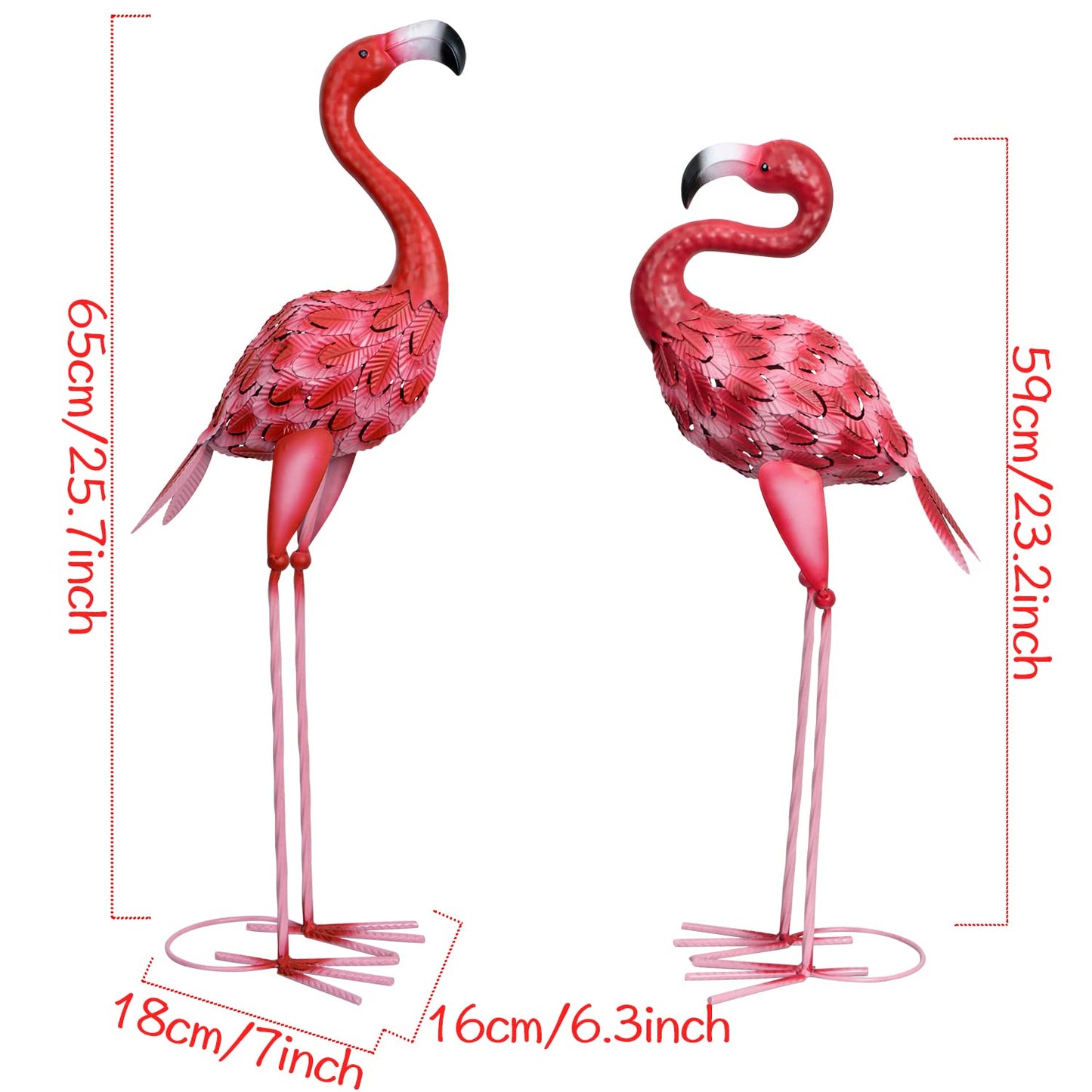 Metal Flamingo Garden Statues Red Flamingo Yard Art Outdoor Sculptures for Home Patio Lawn Backyard Décor, Set of 2