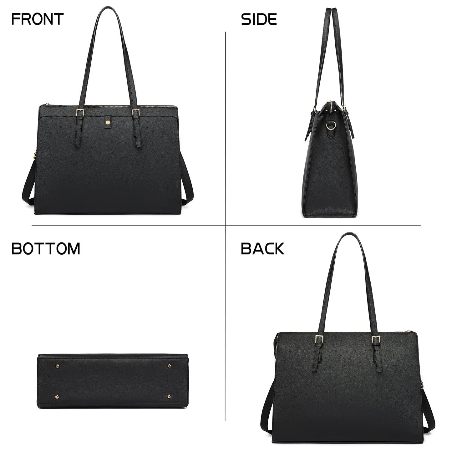 Laptop Bag for Women 15.6 inch Classy Women Tote Leather Computer for Work Large Capacity Waterproof Black Briefcase Business Tote Bags for Women