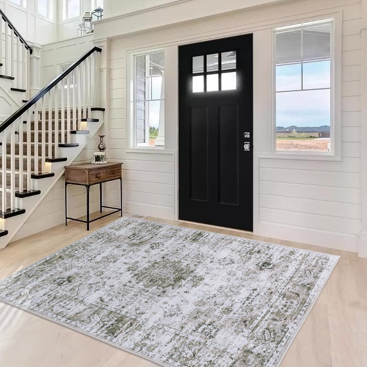 Caknowow 4x6 Area Rug Washable Entrance Mat Indoor Large Dirty Trapper Entryway Rugs Low Pile Heavy Duty Carpet Rugs for Entrance Living Room Bedroom(Taupe)