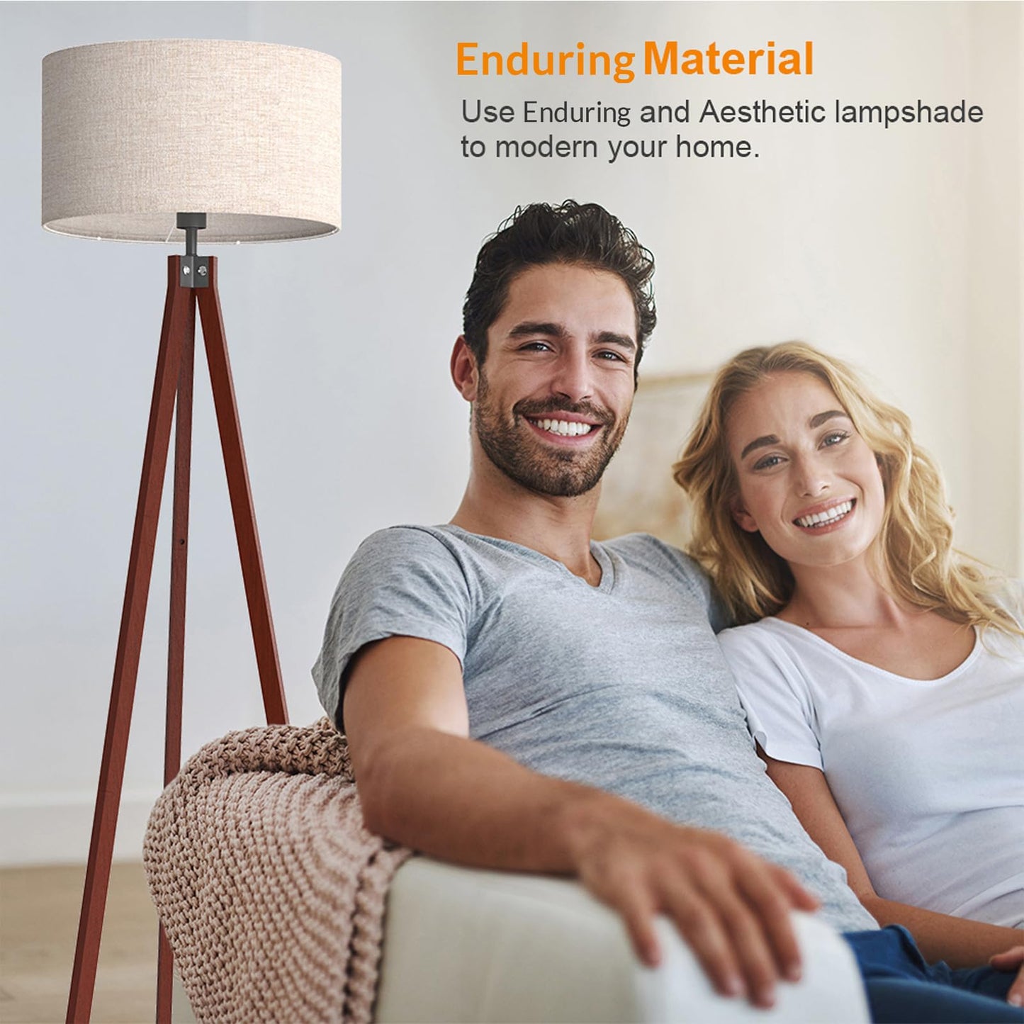 LEPOWER Tripod Floor Lamp, Floor Lamps for Living Room, Mid Century Modern Standing Lamp for Bedroom, Office and Study Room Lamp, Flaxen Lamp Shades with E26 Lamp Base (Brown Tripod Holder)